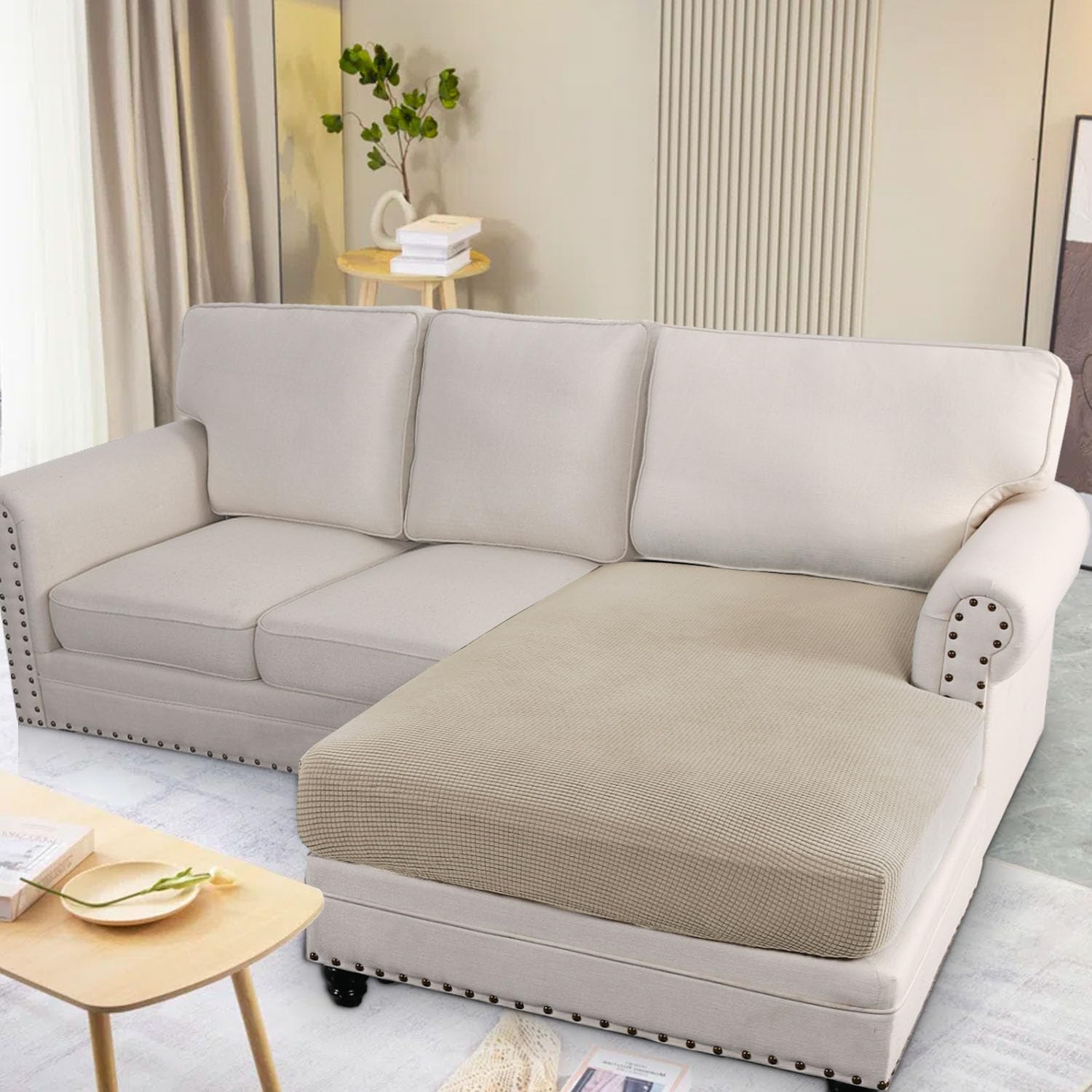 Super Stretch Individual Seat Cushion Covers Sofa Covers Couch Cushion Covers Slipcover Sets Thick Jacquard Textured Twill Fabric (1 Piece Sofa Cushion Cover)