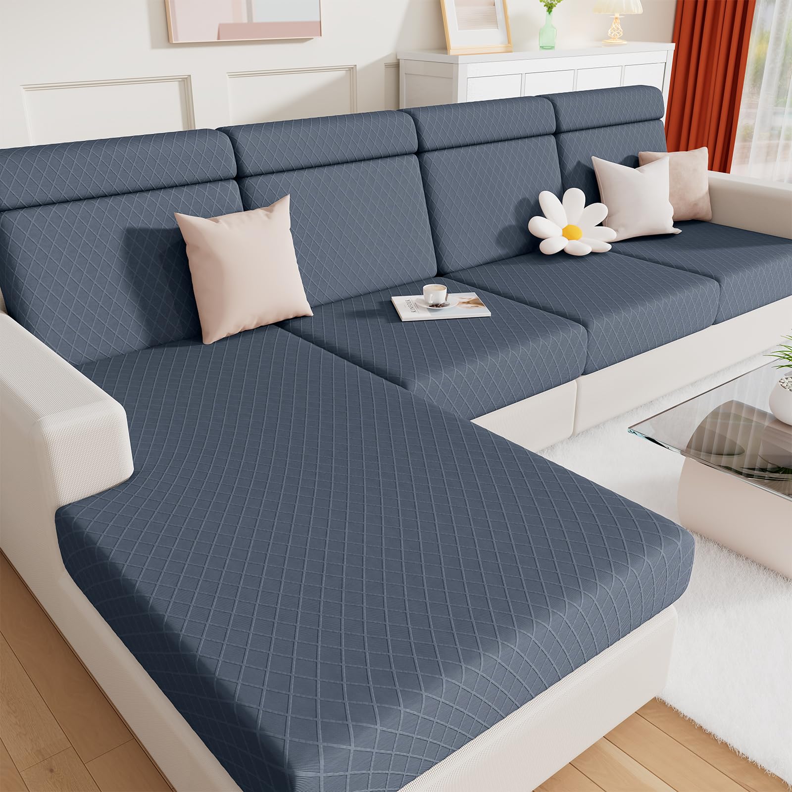 Jacquard Couch Cushion Covers, Magic Sofa Covers Washable, Stretch Couch Covers for 3 Cushion Couch, Diamond Lattice, Thick Sofa Couch Covers for Sectional Sofa