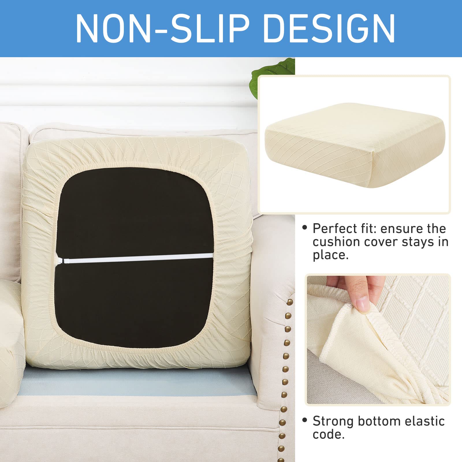 Jacquard Couch Cushion Covers, Magic Sofa Covers Washable, Stretch Couch Covers for 3 Cushion Couch, Diamond Lattice, Thick Sofa Couch Covers for Sectional Sofa