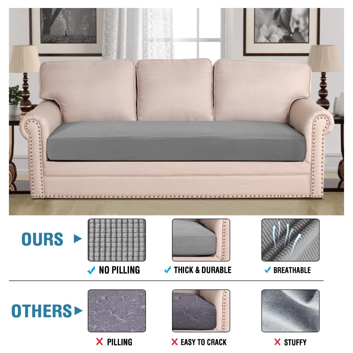 Super Stretch Individual Seat Cushion Covers Sofa Covers Couch Cushion Covers Slipcover Sets Thick Jacquard Textured Twill Fabric (1 Piece Sofa Cushion Cover)