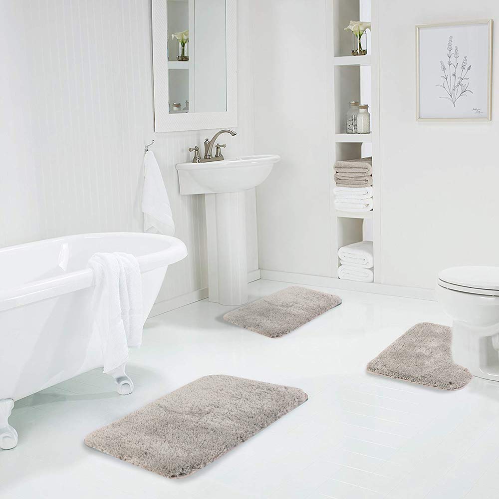 Shaggy 2 Piece Bath Rug Sets 20 x 24 Non Slip,Machine Wash/Dry Plush Absorbent Bath Mats for Bathroom