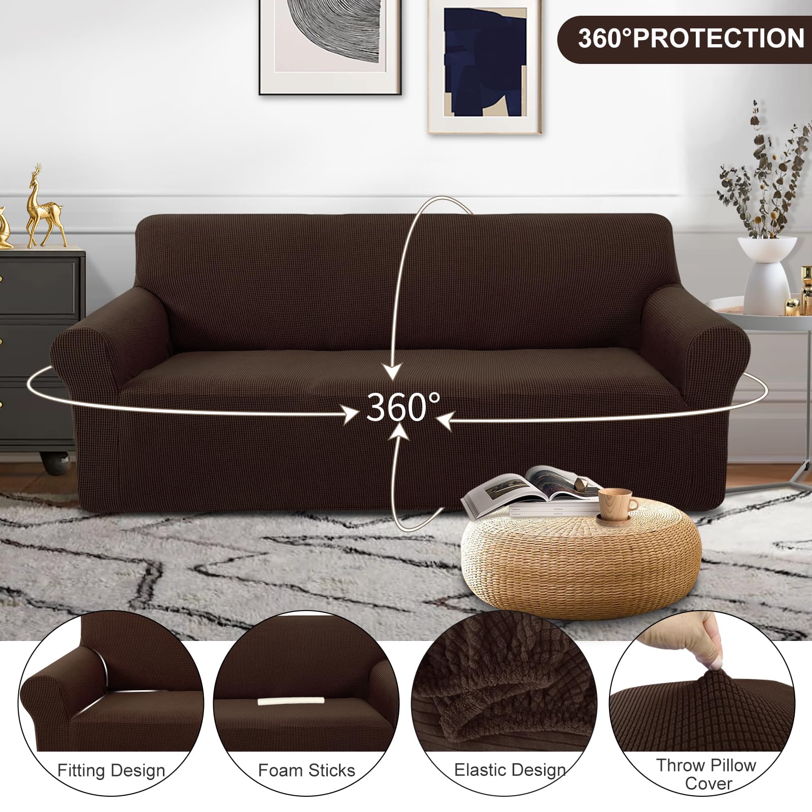 Stretch Couch Cover Sofa Cover Washable Sofa Slipcover Furniture Protector for 3 Cushion Couch Sofa Pet Friendly