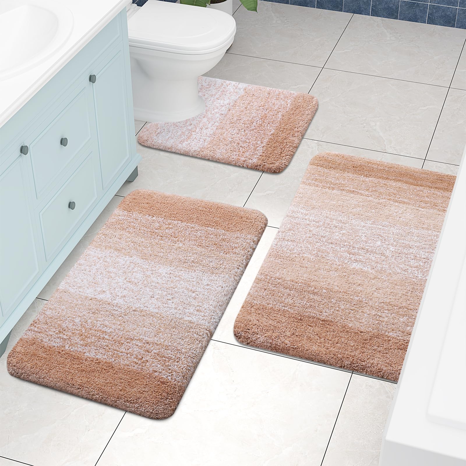 Bathroom Rugs Sets 2 Piece, Shaggy Soft and Absorbent Microfiber Bath Rugs and U-Shaped Contour Toilet Rug, Non-Slip, Machine Washable Dry Bath Mats for Bathroom