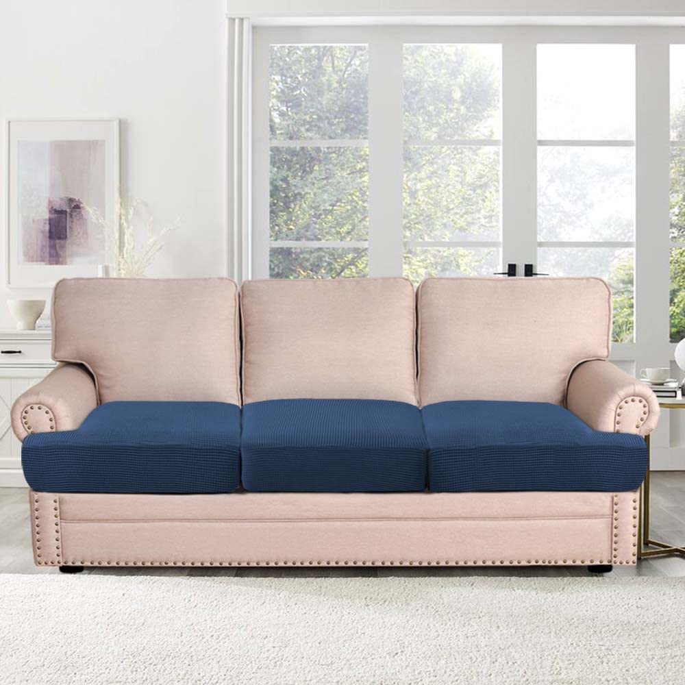 Stretch 3 Piece T Cushion Sofa Slipcovers Individually Sofa Cushion Covers for 3 Cushion Couch Sofa Seat Cushion Covers with Elastic Bands Featuring Thicker Jacquard Fabric, Sand