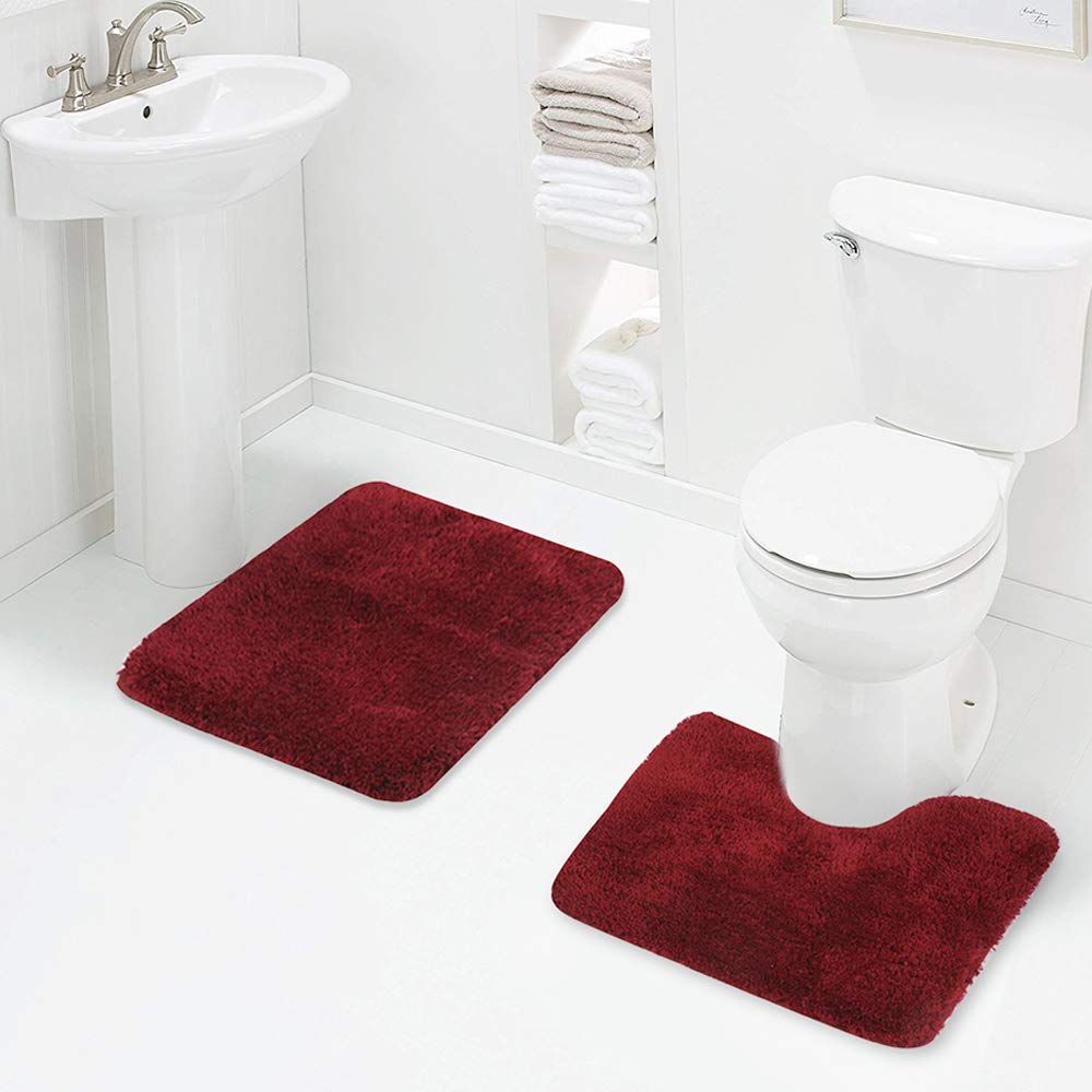 Shaggy 2 Piece Bath Rug Sets 20 x 24 Non Slip,Machine Wash/Dry Plush Absorbent Bath Mats for Bathroom