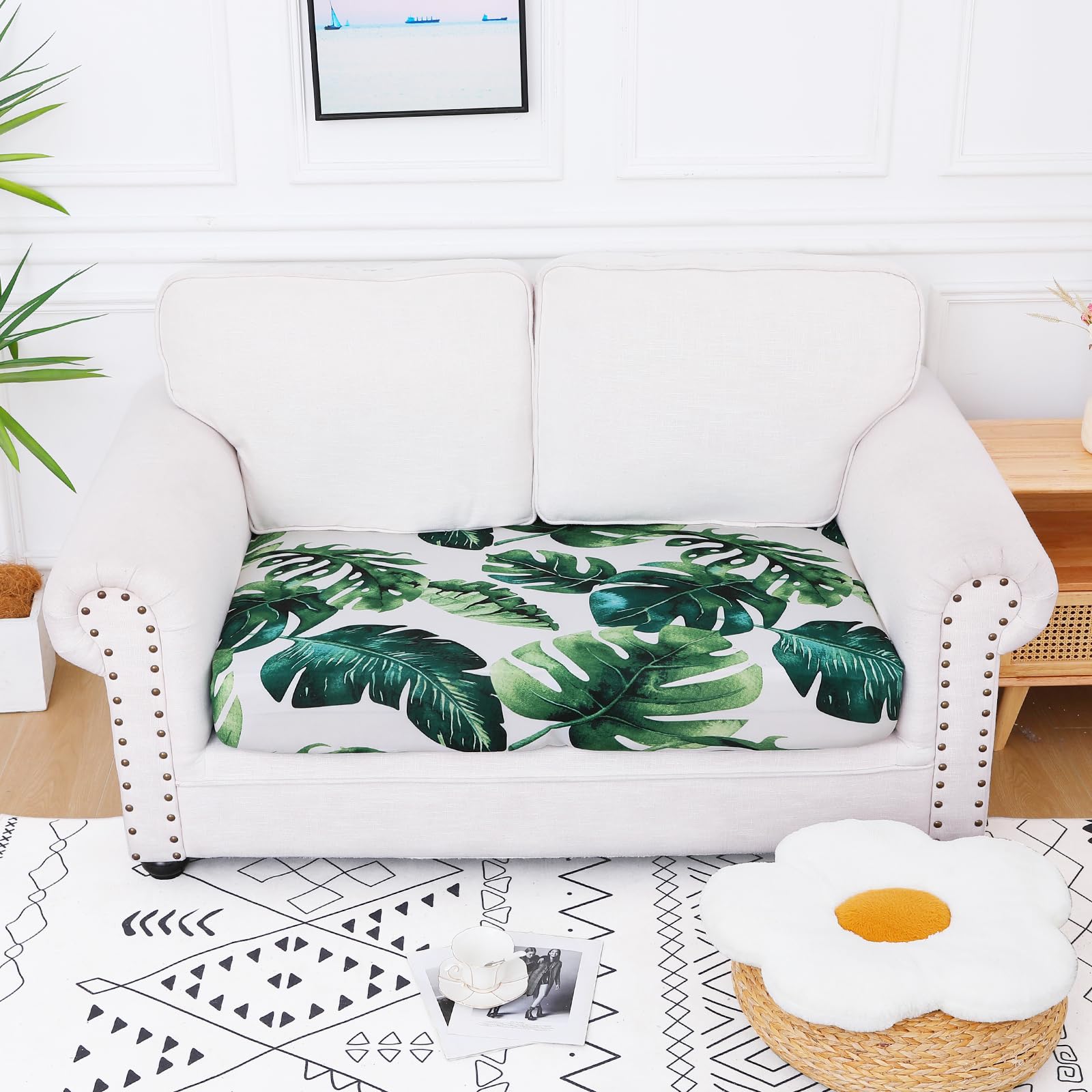 Printed Couch Cushion Covers, Stretch Sofa Cushion Covers Replacement, Non-Slip Sofa Seat Cushion Slipcovers, Soft Couch Covers for Indoor and Outdoor
