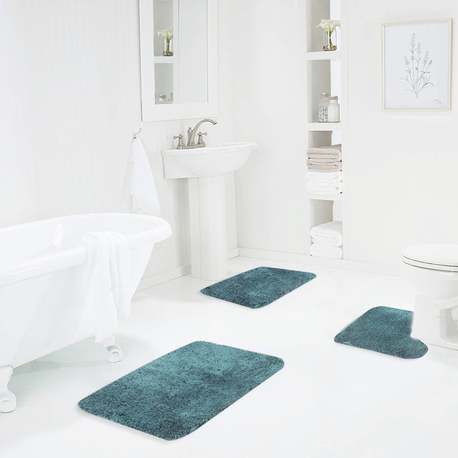 改Walensee Shaggy 2 Piece Bath Rug Sets (Grey) 20 x 24 Non Slip, U Shape Contour Rug &amp; 20 x 32, Machine Wash/Dry Plush Absorbent Bath Mats for Bathroom
