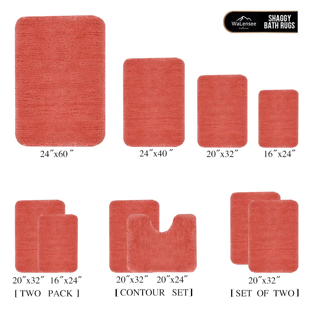 Shaggy 2 Piece Bath Rug Sets 20 x 24 Non Slip,Machine Wash/Dry Plush Absorbent Bath Mats for Bathroom