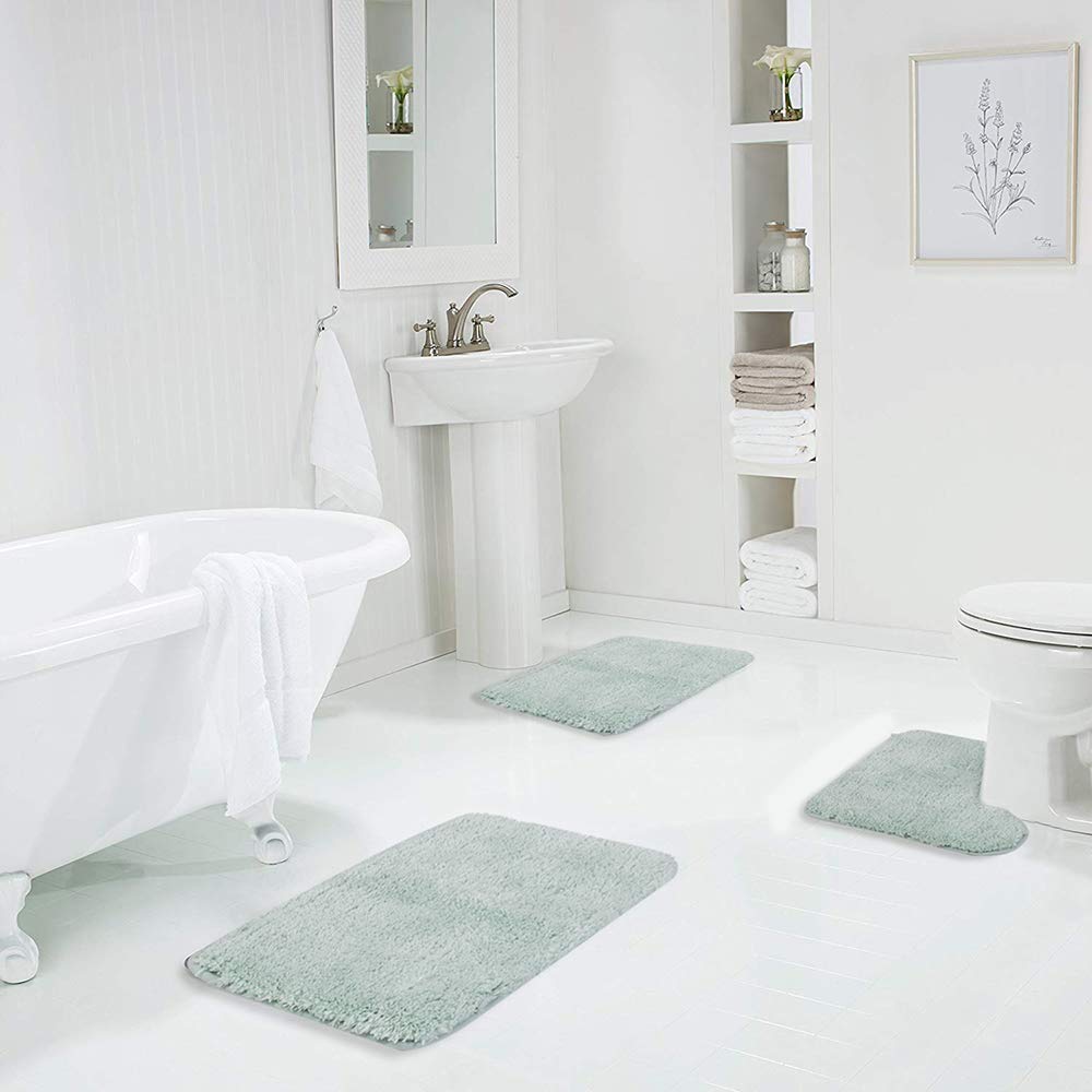 Shaggy 2 Piece Bath Rug Sets 20 x 24 Non Slip,Machine Wash/Dry Plush Absorbent Bath Mats for Bathroom