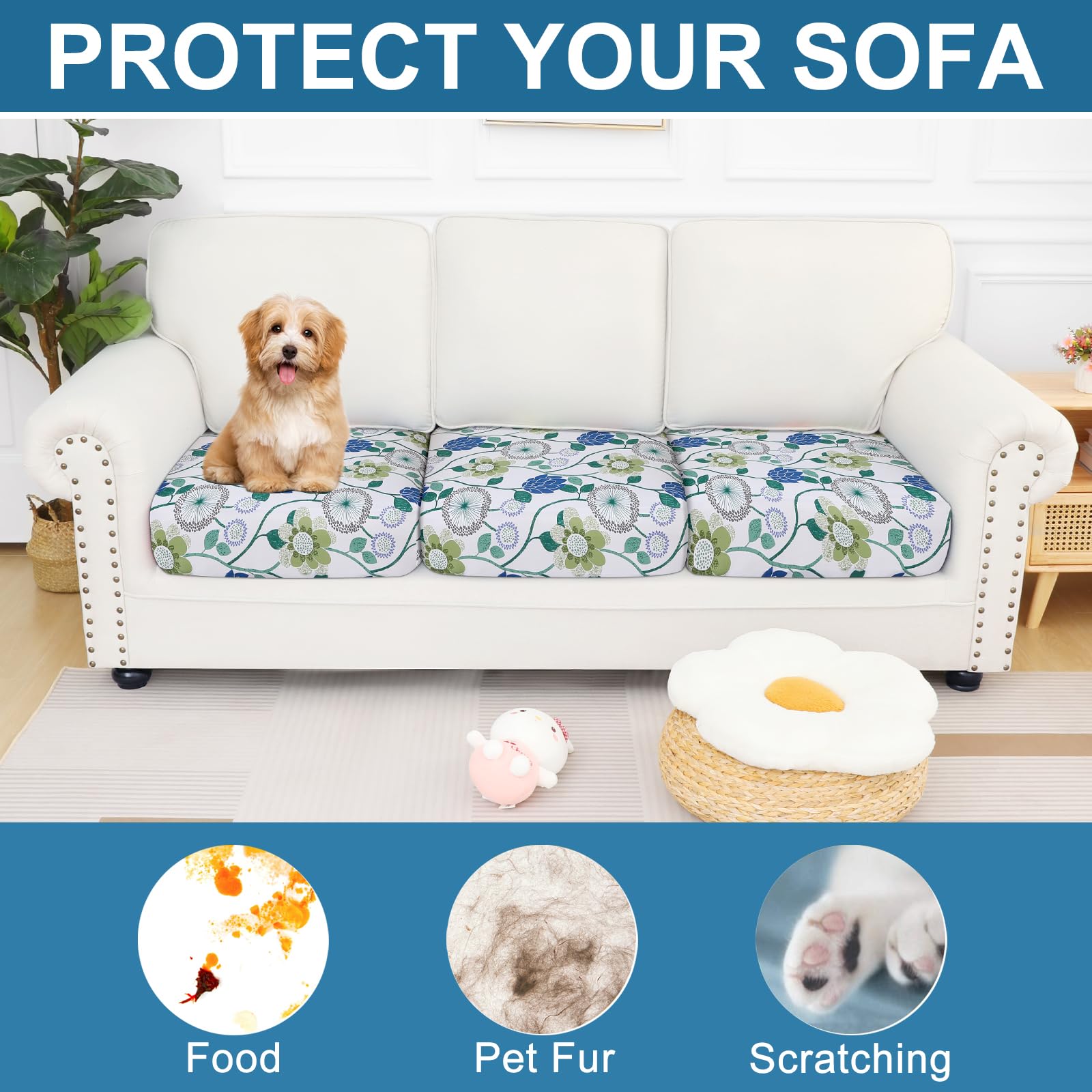 Printed Couch Cushion Covers, Stretch Sofa Cushion Covers Replacement, Non-Slip Sofa Seat Cushion Slipcovers, Soft Couch Covers for Indoor and Outdoor