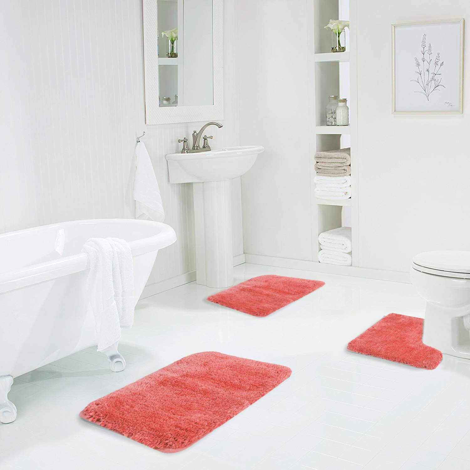 Shaggy 2 Piece Bath Rug Sets 20 x 24 Non Slip,Machine Wash/Dry Plush Absorbent Bath Mats for Bathroom