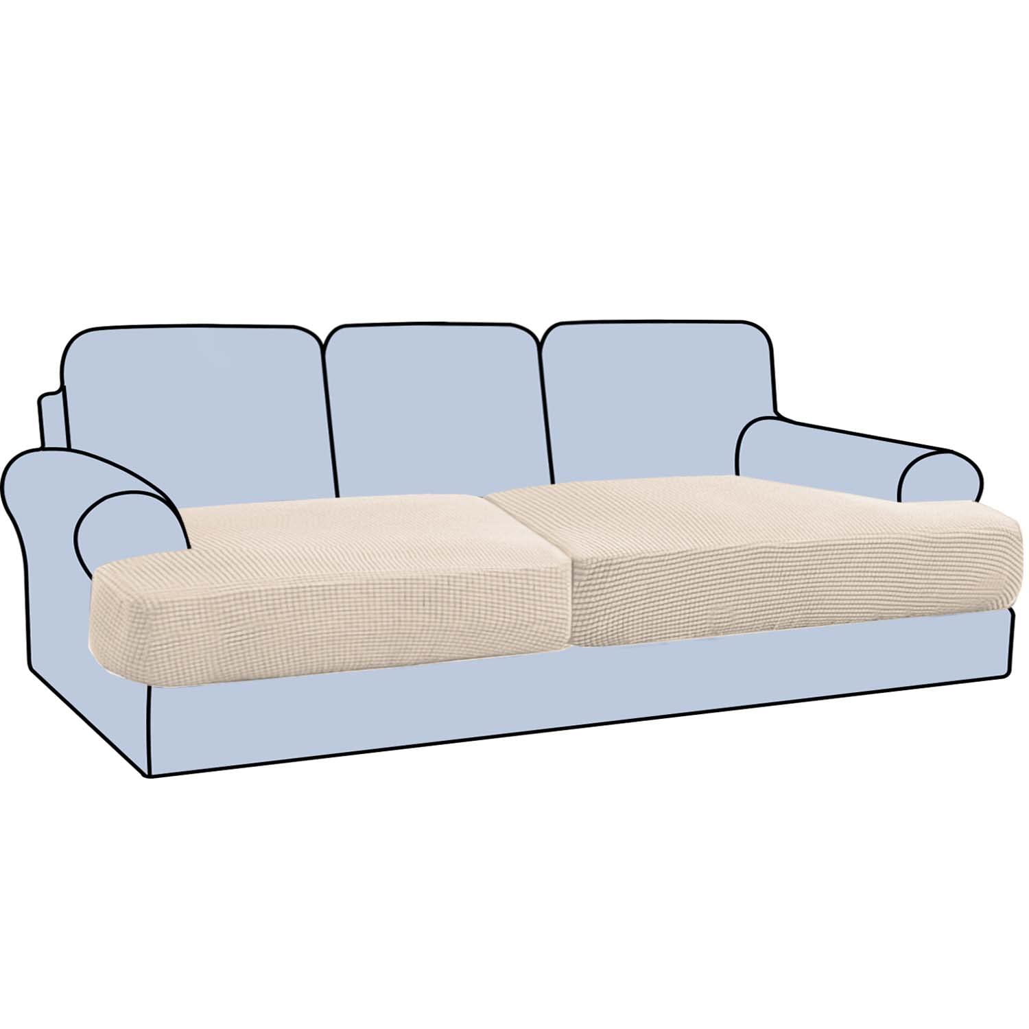 Stretch 3 Piece T Cushion Sofa Slipcovers Individually Sofa Cushion Covers for 3 Cushion Couch Sofa Seat Cushion Covers with Elastic Bands Featuring Thicker Jacquard Fabric, Sand