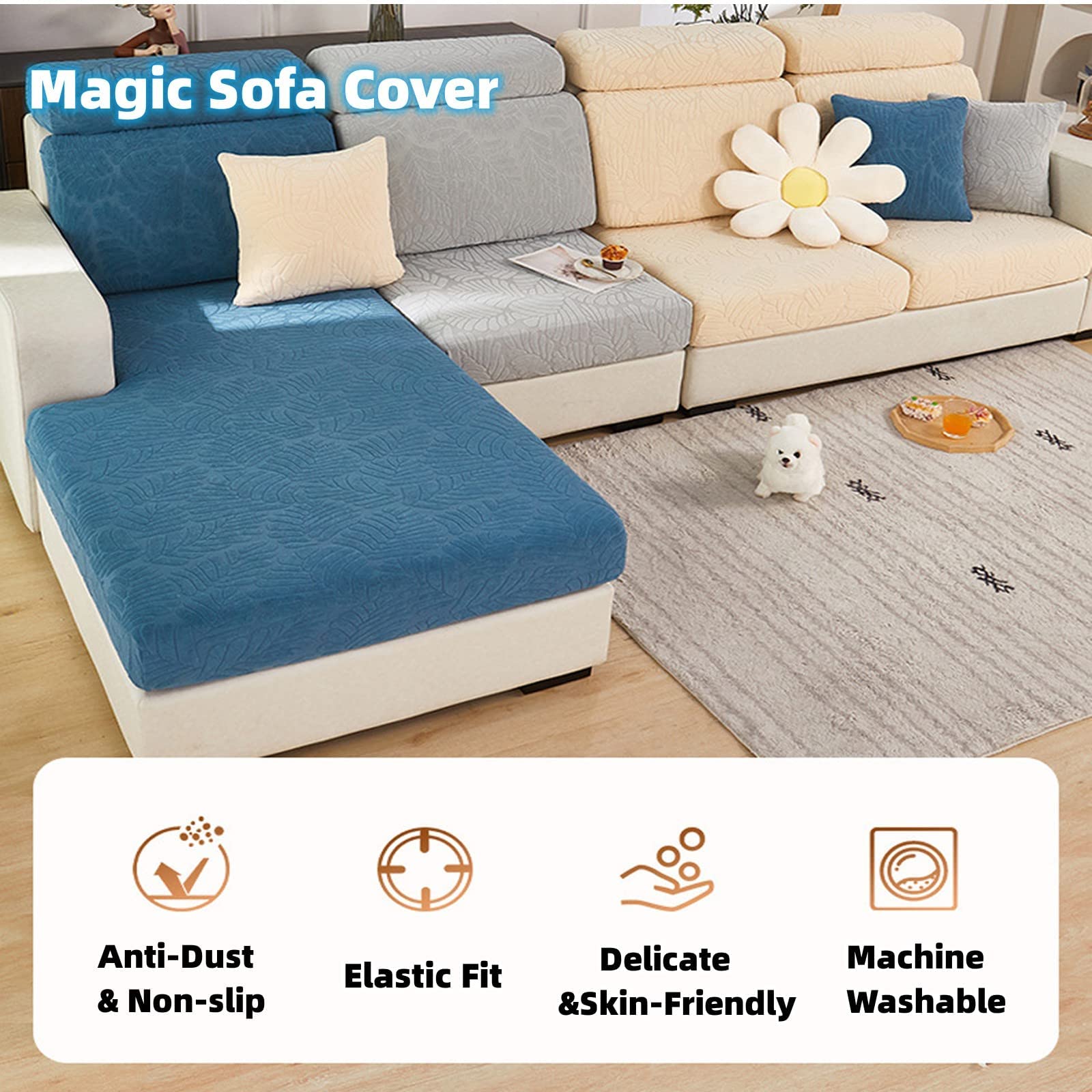 Magic Sofa Covers Couch Covers 2024 New Wear-Resistant Universal Sofa Covers Washable Stretch Couch Cushion Covers Slipcovers for Sectional Sofa (Texture Green,Back Cover M)