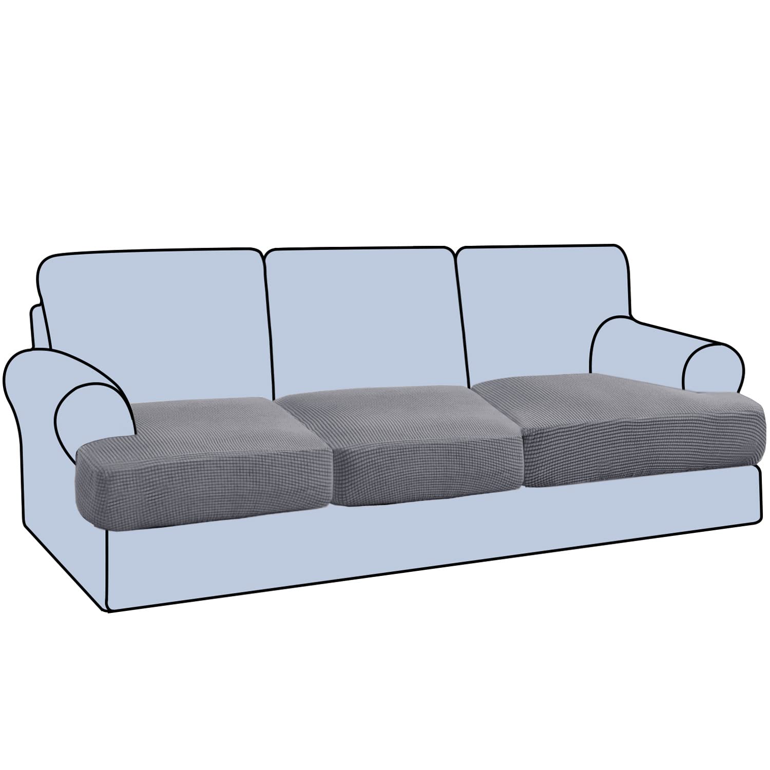 Stretch 3 Piece T Cushion Sofa Slipcovers Individually Sofa Cushion Covers for 3 Cushion Couch Sofa Seat Cushion Covers with Elastic Bands Featuring Thicker Jacquard Fabric, Sand