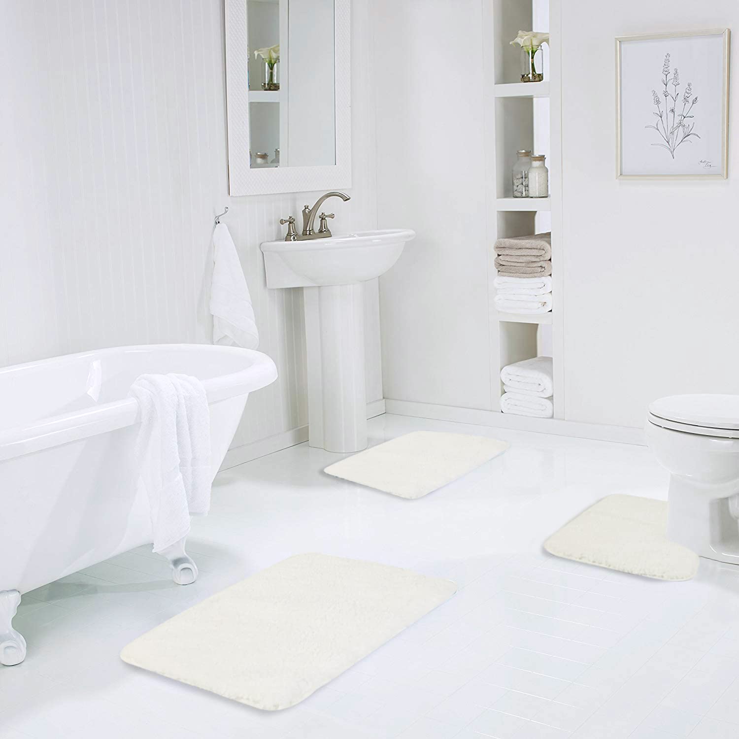 Shaggy 2 Piece Bath Rug Sets 20 x 24 Non Slip,Machine Wash/Dry Plush Absorbent Bath Mats for Bathroom
