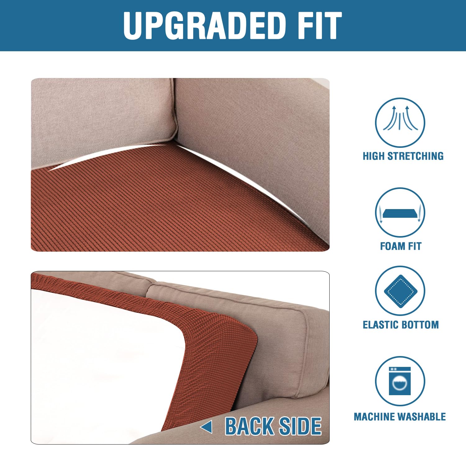 Super Stretch Individual Seat Cushion Covers Sofa Covers Couch Cushion Covers Slipcover Sets Thick Jacquard Textured Twill Fabric (1 Piece Sofa Cushion Cover)