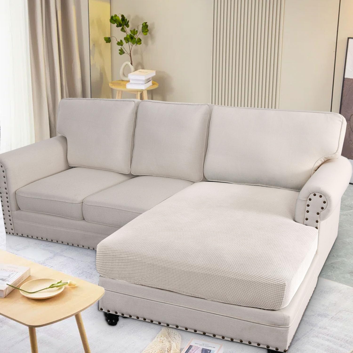 Super Stretch Individual Seat Cushion Covers Sofa Covers Couch Cushion Covers Slipcover Sets Thick Jacquard Textured Twill Fabric (1 Piece Sofa Cushion Cover)
