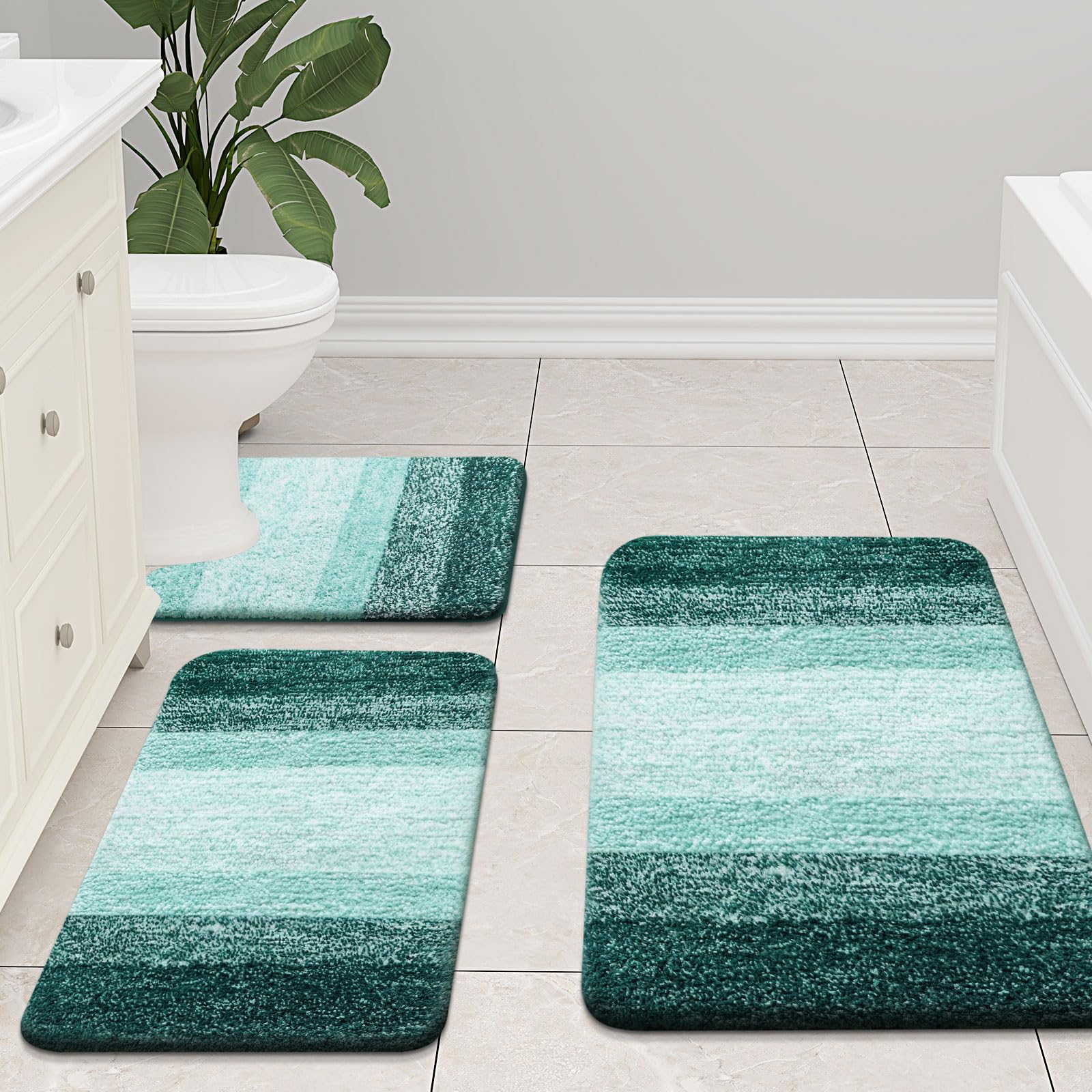 改Arotive Bathroom Rugs Sets 2 Piece, Shaggy Soft and Absorbent Microfiber Bath Rugs and U-Shaped Contour Toilet Rug, Non-Slip, Machine Washable Dry Bath Mats for Bathroom (24"x16"+24"x20", Black)