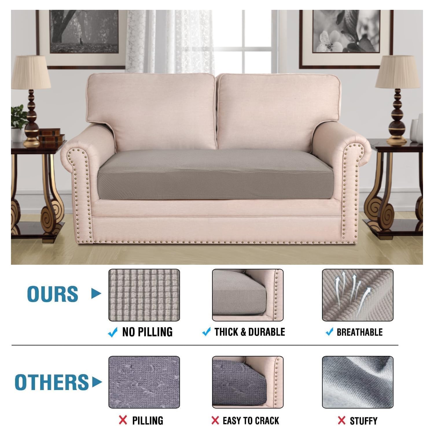 Super Stretch Individual Seat Cushion Covers Sofa Covers Couch Cushion Covers Slipcover Sets Thick Jacquard Textured Twill Fabric (1 Piece Sofa Cushion Cover)
