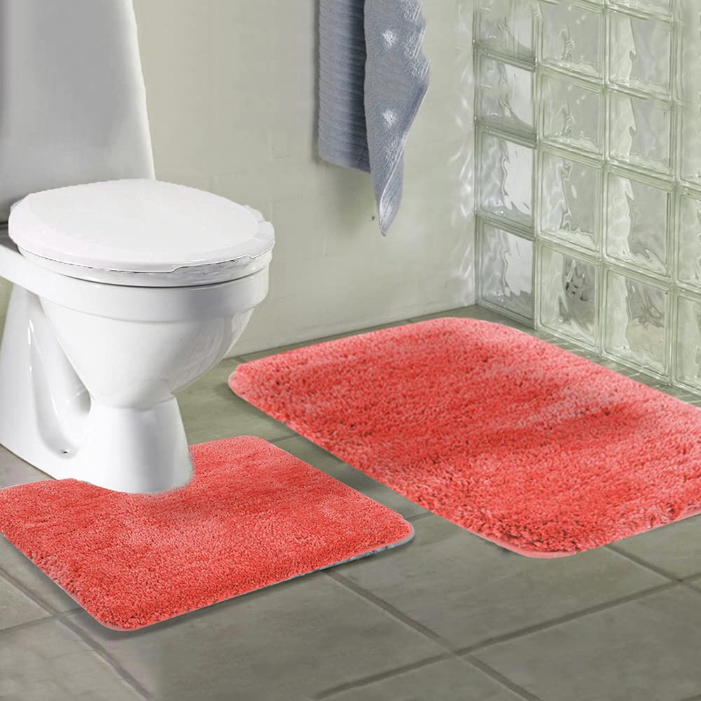 Shaggy 2 Piece Bath Rug Sets 20 x 24 Non Slip,Machine Wash/Dry Plush Absorbent Bath Mats for Bathroom
