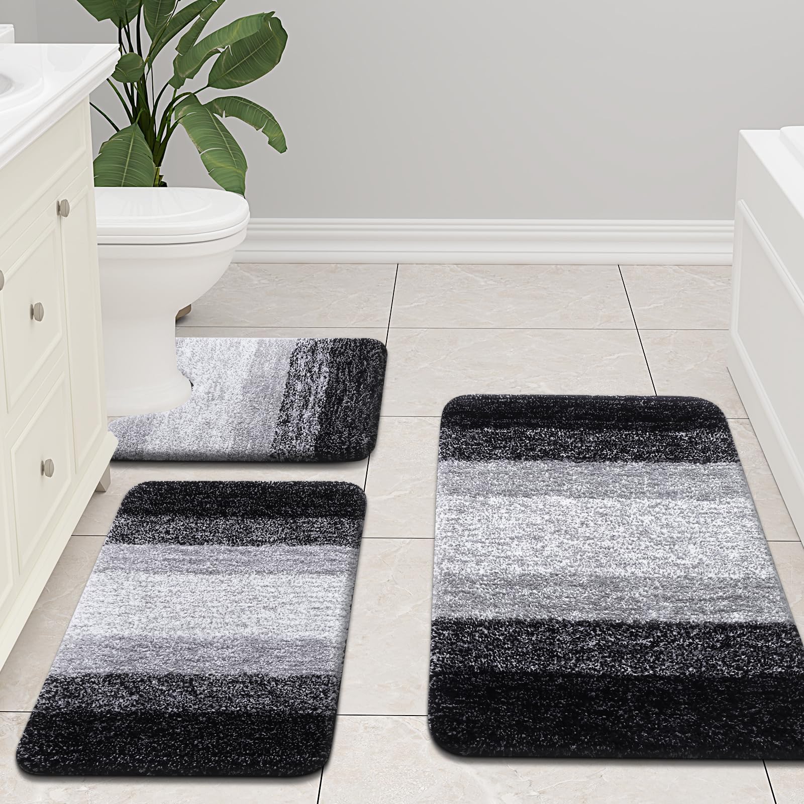 Bathroom Rugs Sets 2 Piece, Shaggy Soft and Absorbent Microfiber Bath Rugs and U-Shaped Contour Toilet Rug, Non-Slip, Machine Washable Dry Bath Mats for Bathroom
