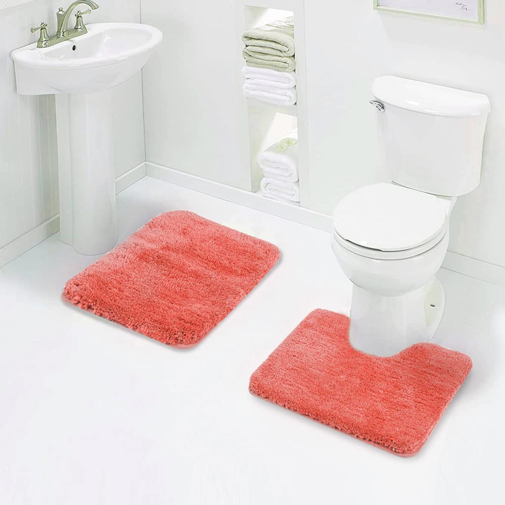 Shaggy 2 Piece Bath Rug Sets 20 x 24 Non Slip,Machine Wash/Dry Plush Absorbent Bath Mats for Bathroom