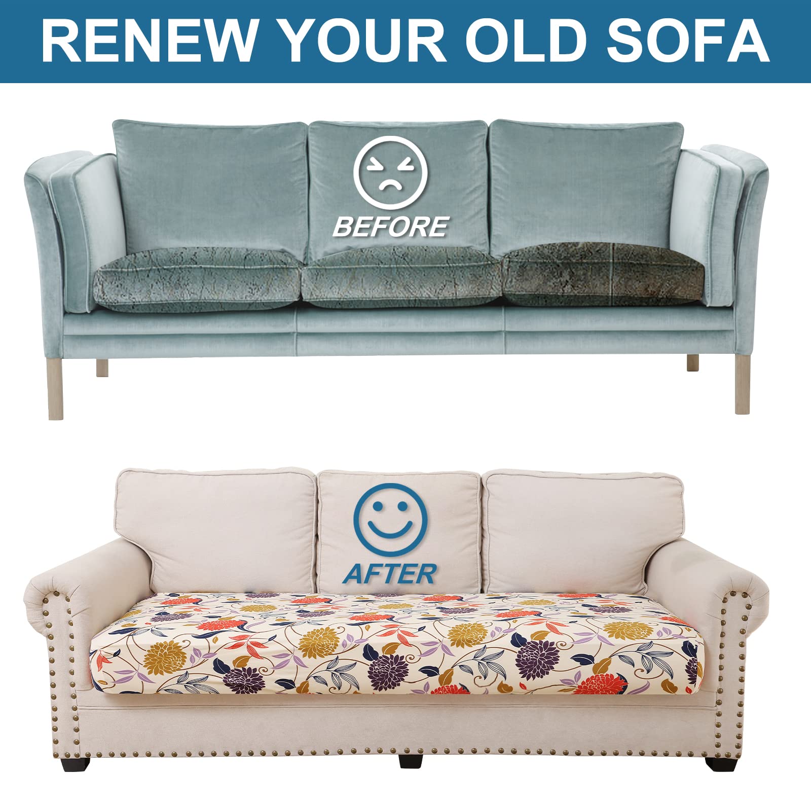 Printed Couch Cushion Covers, Stretch Sofa Cushion Covers Replacement, Non-Slip Sofa Seat Cushion Slipcovers, Soft Couch Covers for Indoor and Outdoor