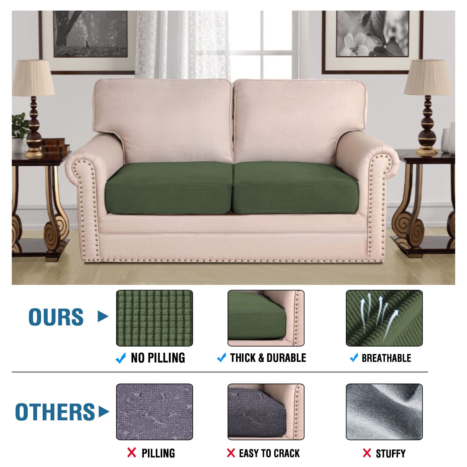 Super Stretch Individual Seat Cushion Covers Sofa Covers Couch Cushion Covers Slipcover Sets Thick Jacquard Textured Twill Fabric (1 Piece Sofa Cushion Cover)