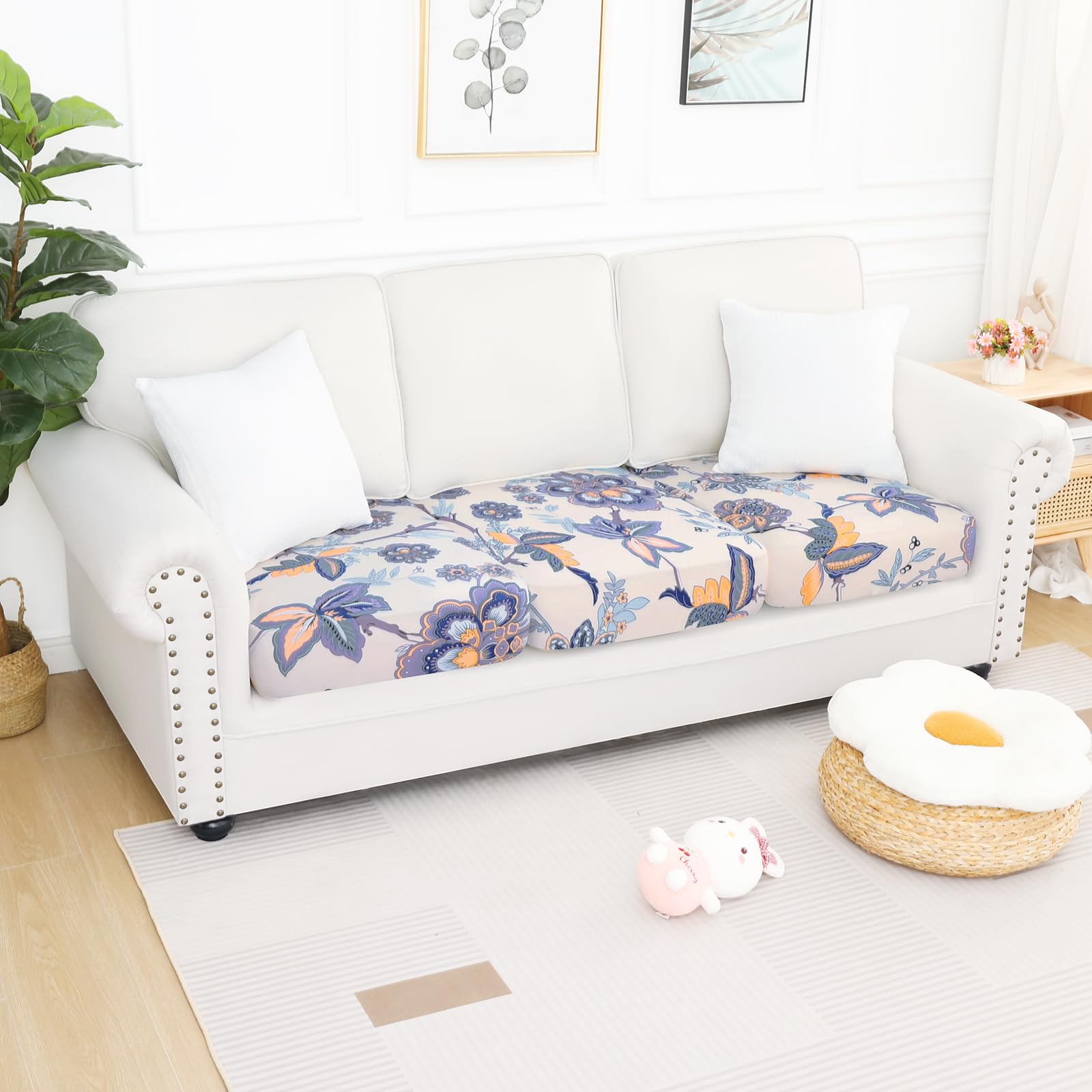 Printed Couch Cushion Covers, Stretch Sofa Cushion Covers Replacement, Non-Slip Sofa Seat Cushion Slipcovers, Soft Couch Covers for Indoor and Outdoor