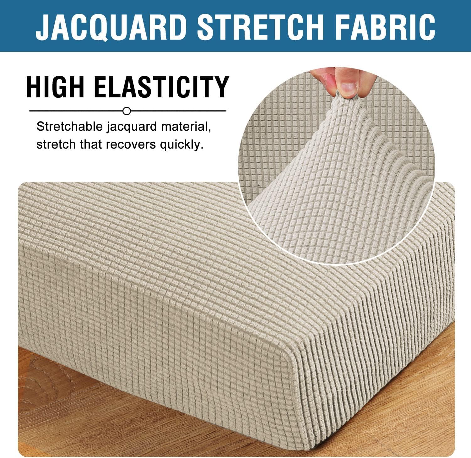 改H.VERSAILTEX Super Stretch Individual Seat Cushion Covers Sofa Covers Couch Cushion Covers Slipcover Sets Thick Jacquard Textured Twill Fabric (1 Piece Sofa Cushion Cover, Grey)