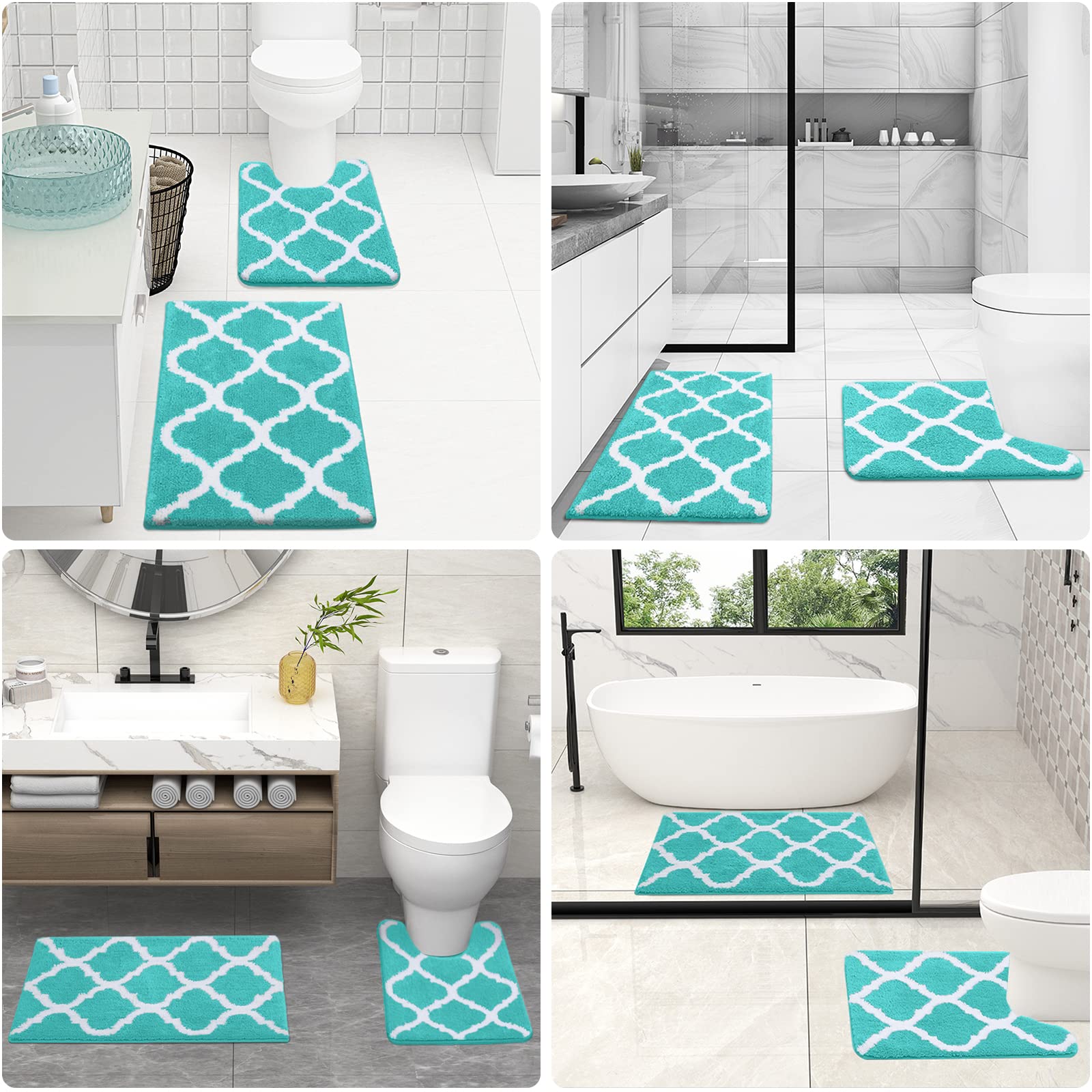 Bathroom Rugs Set 2 Piece Microfiber Bath Shower Mat and U-Shaped Toilet Rug, Machine Wash Dry, Non-Slip Absorbent Shaggy Bath Rug for Tub, Shower and Bath Room