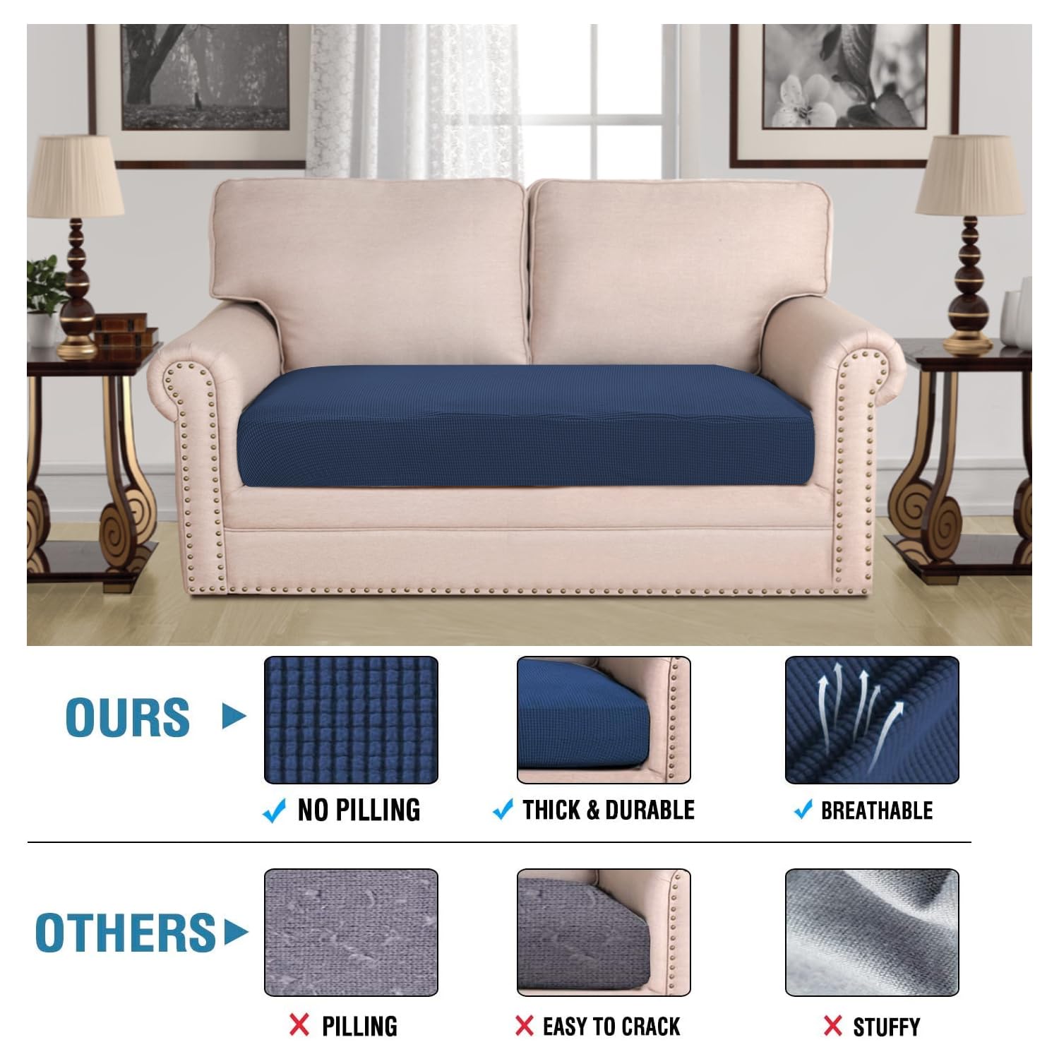 Super Stretch Individual Seat Cushion Covers Sofa Covers Couch Cushion Covers Slipcover Sets Thick Jacquard Textured Twill Fabric (1 Piece Sofa Cushion Cover)