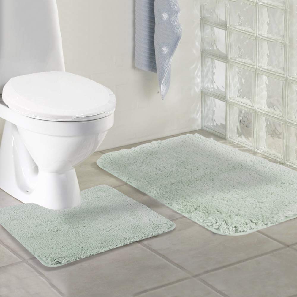 Shaggy 2 Piece Bath Rug Sets 20 x 24 Non Slip,Machine Wash/Dry Plush Absorbent Bath Mats for Bathroom