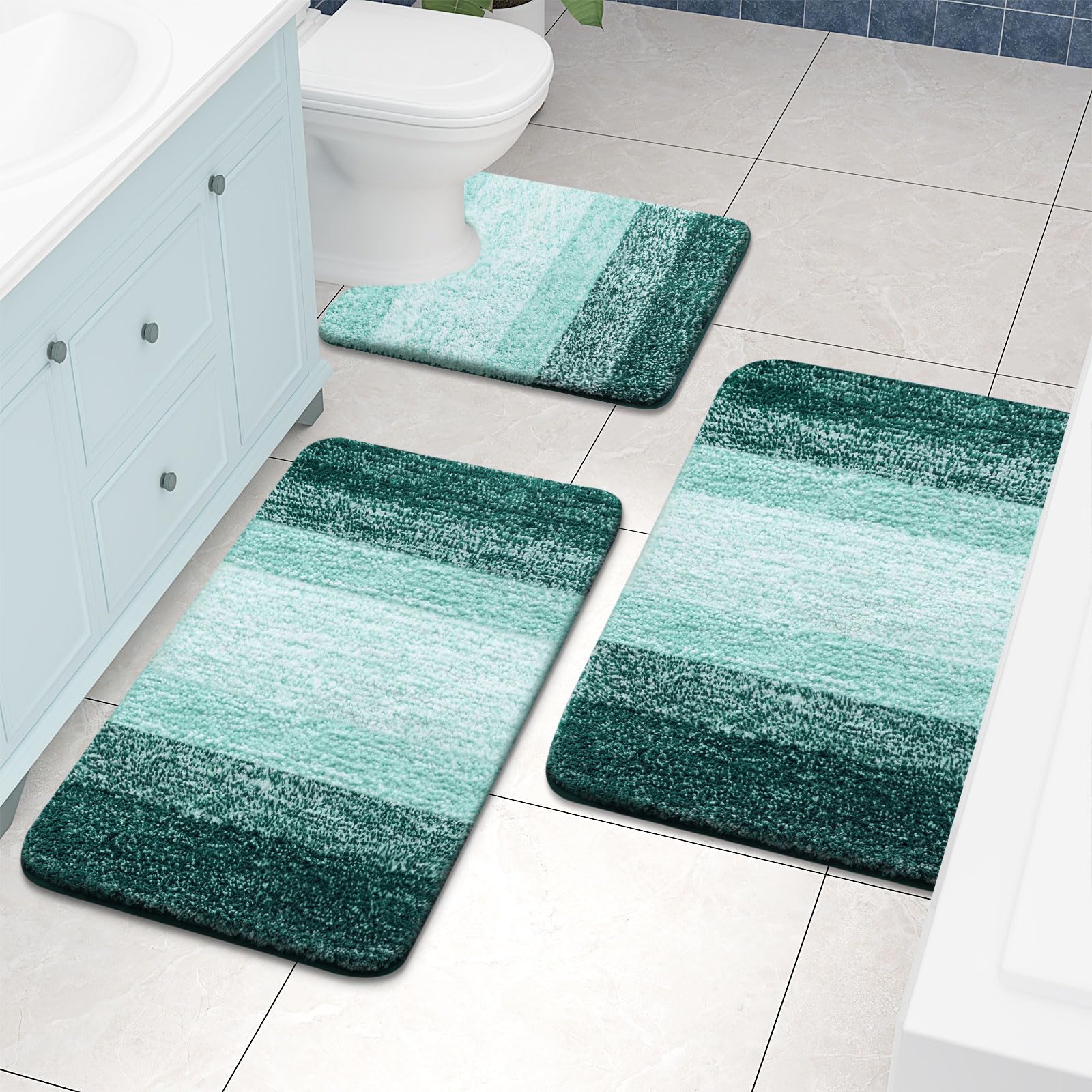 改Arotive Bathroom Rugs Sets 2 Piece, Shaggy Soft and Absorbent Microfiber Bath Rugs and U-Shaped Contour Toilet Rug, Non-Slip, Machine Washable Dry Bath Mats for Bathroom (24"x16"+24"x20", Black)