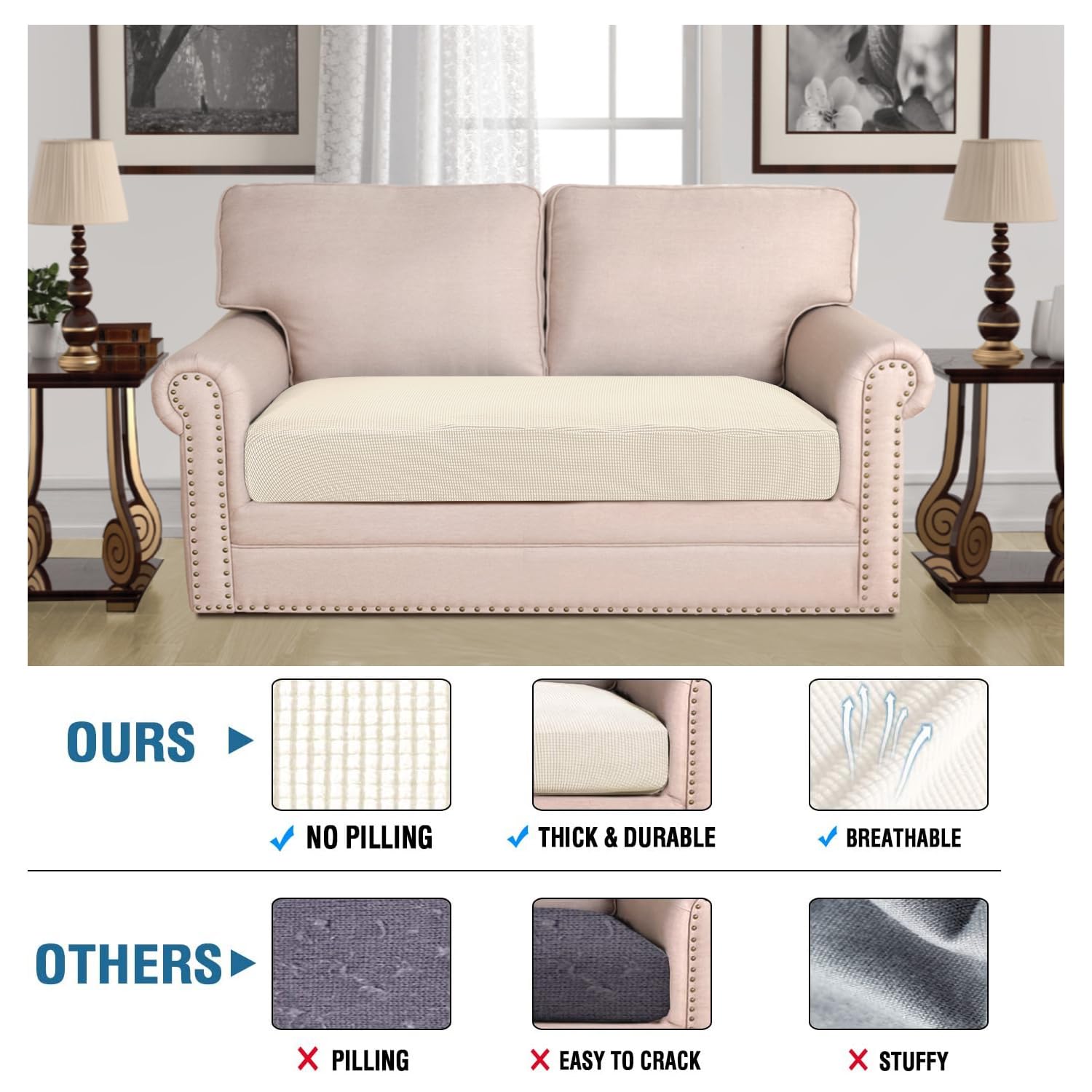 Super Stretch Individual Seat Cushion Covers Sofa Covers Couch Cushion Covers Slipcover Sets Thick Jacquard Textured Twill Fabric (1 Piece Sofa Cushion Cover)