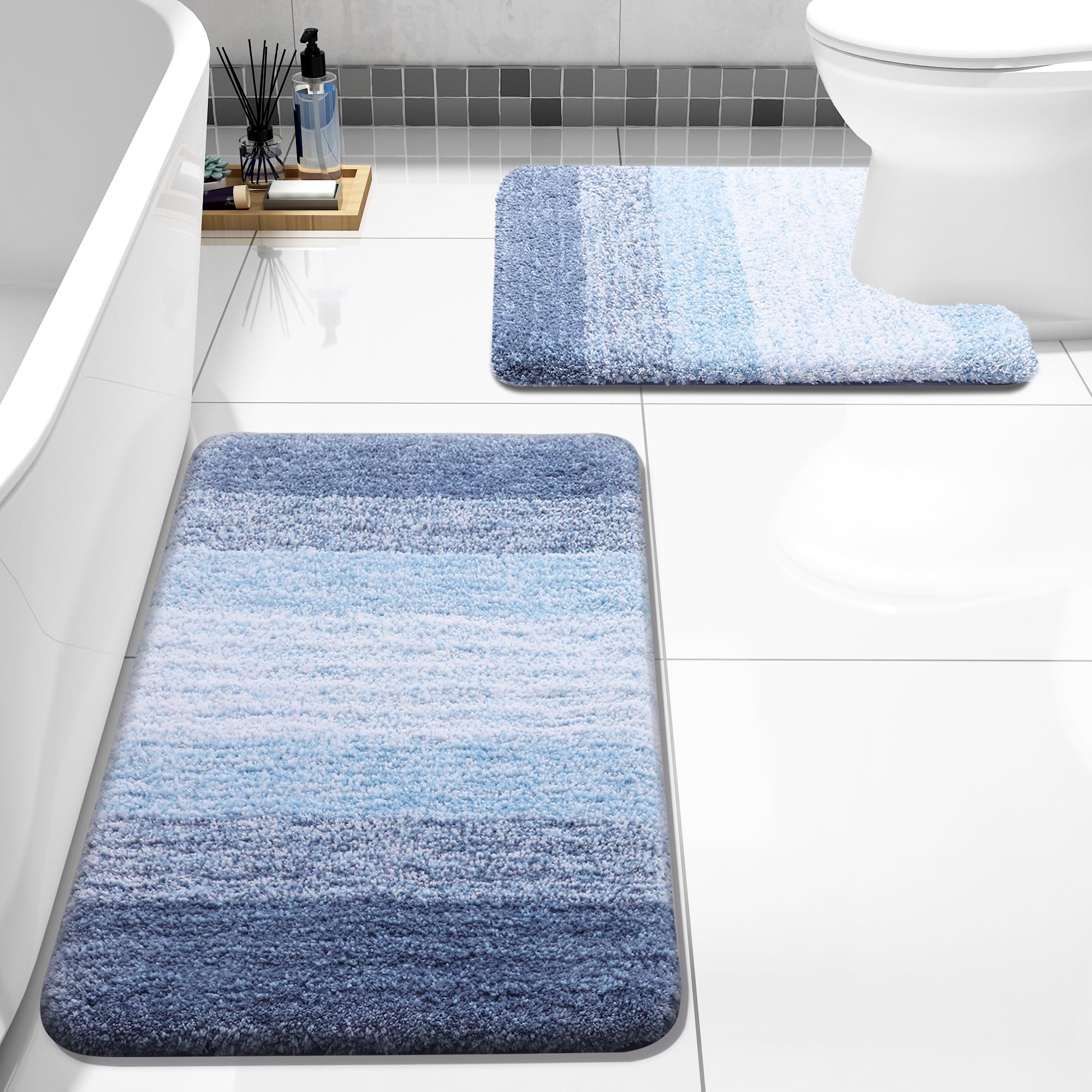 改Arotive Bathroom Rugs Sets 2 Piece, Shaggy Soft and Absorbent Microfiber Bath Rugs and U-Shaped Contour Toilet Rug, Non-Slip, Machine Washable Dry Bath Mats for Bathroom (24"x16"+24"x20", Black)