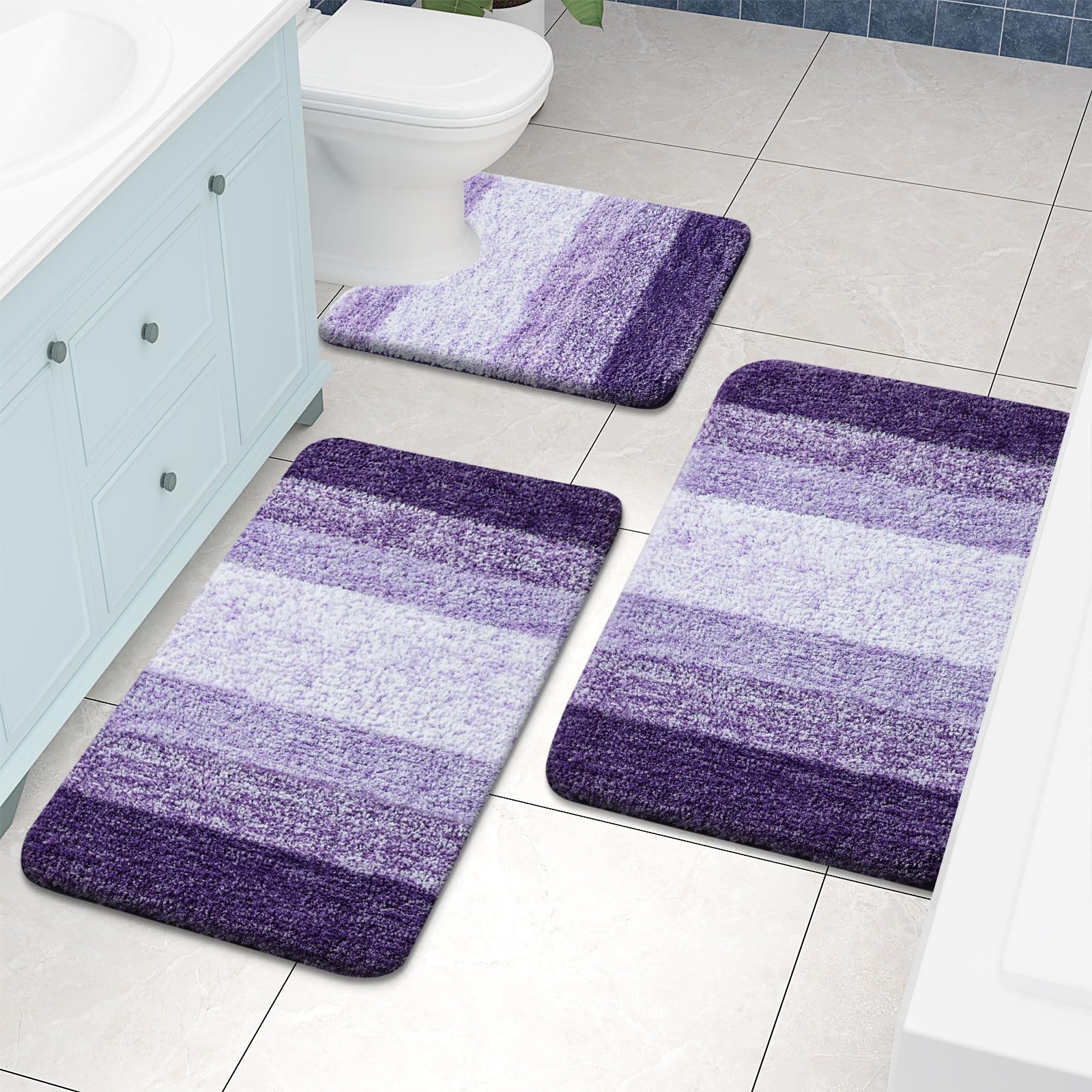 Bathroom Rugs Sets 2 Piece, Shaggy Soft and Absorbent Microfiber Bath Rugs and U-Shaped Contour Toilet Rug, Non-Slip, Machine Washable Dry Bath Mats for Bathroom