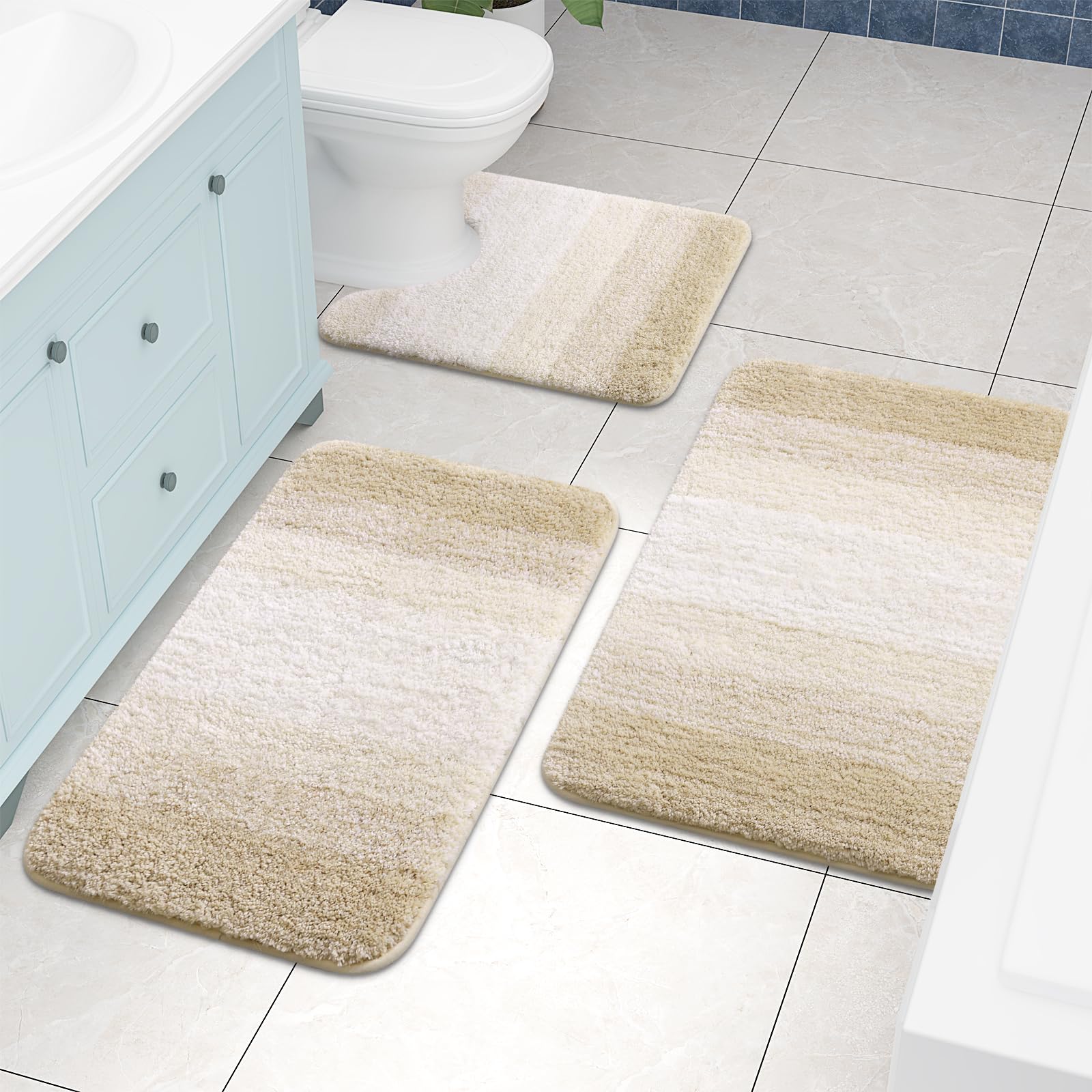 Bathroom Rugs Sets 2 Piece, Shaggy Soft and Absorbent Microfiber Bath Rugs and U-Shaped Contour Toilet Rug, Non-Slip, Machine Washable Dry Bath Mats for Bathroom