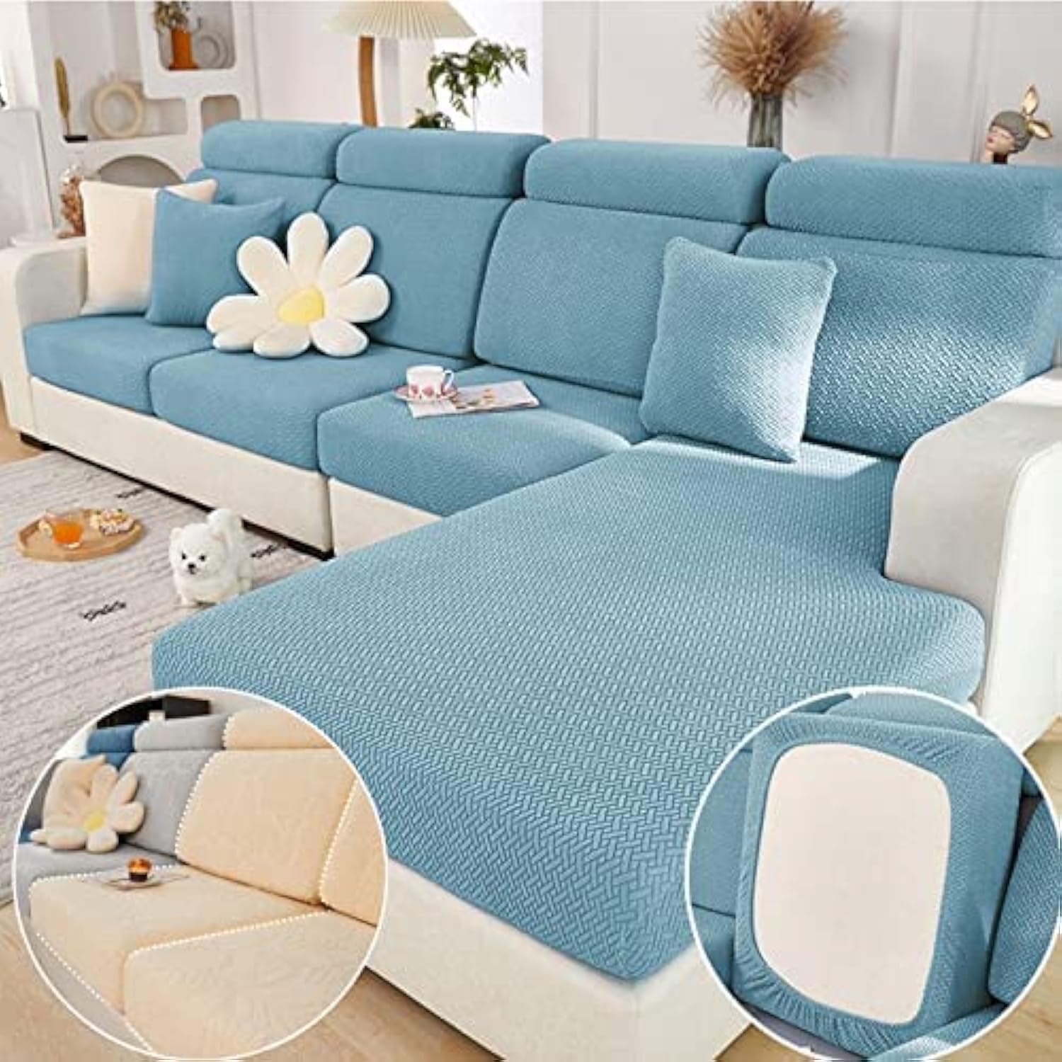 改Magic Sofa Covers Couch Covers 2024 New Wear-Resistant Universal Sofa Covers Washable Stretch Couch Cushion Covers Slipcovers for Sectional Sofa (Texture Green,Back Cover M)