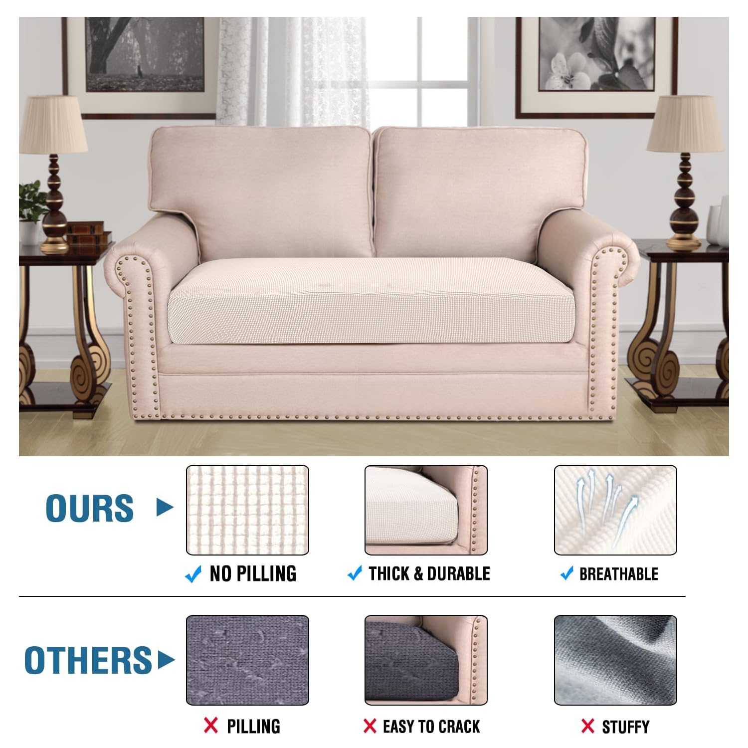 Super Stretch Individual Seat Cushion Covers Sofa Covers Couch Cushion Covers Slipcover Sets Thick Jacquard Textured Twill Fabric (1 Piece Sofa Cushion Cover)