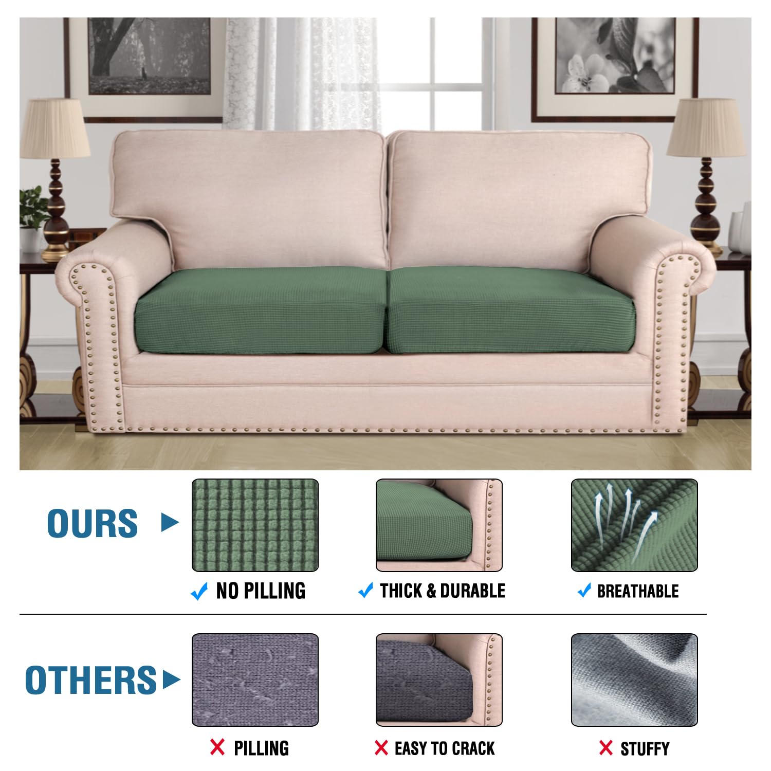 Super Stretch Individual Seat Cushion Covers Sofa Covers Couch Cushion Covers Slipcover Sets Thick Jacquard Textured Twill Fabric (1 Piece Sofa Cushion Cover)