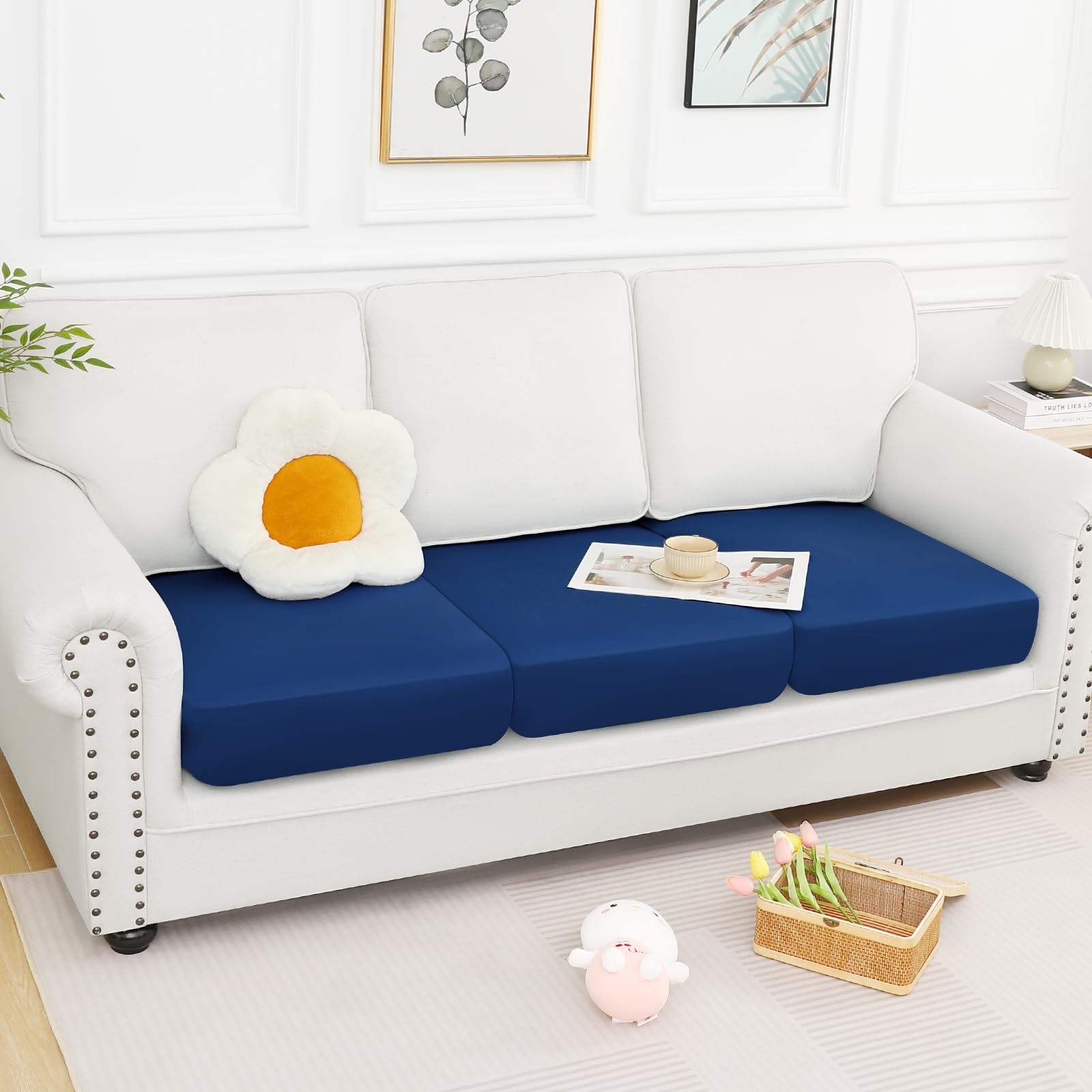 Printed Couch Cushion Covers, Stretch Sofa Cushion Covers Replacement, Non-Slip Sofa Seat Cushion Slipcovers, Soft Couch Covers for Indoor and Outdoor