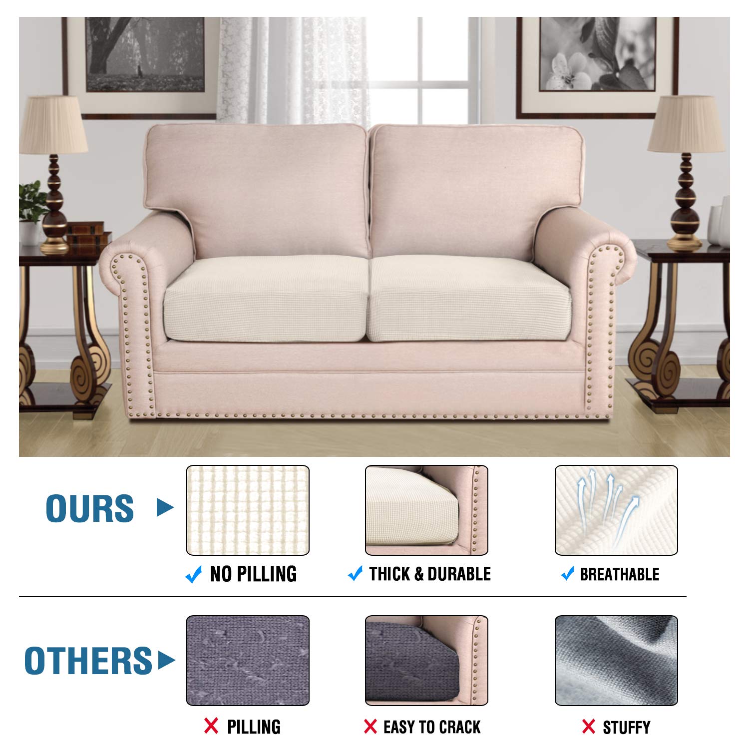Super Stretch Individual Seat Cushion Covers Sofa Covers Couch Cushion Covers Slipcover Sets Thick Jacquard Textured Twill Fabric (1 Piece Sofa Cushion Cover)