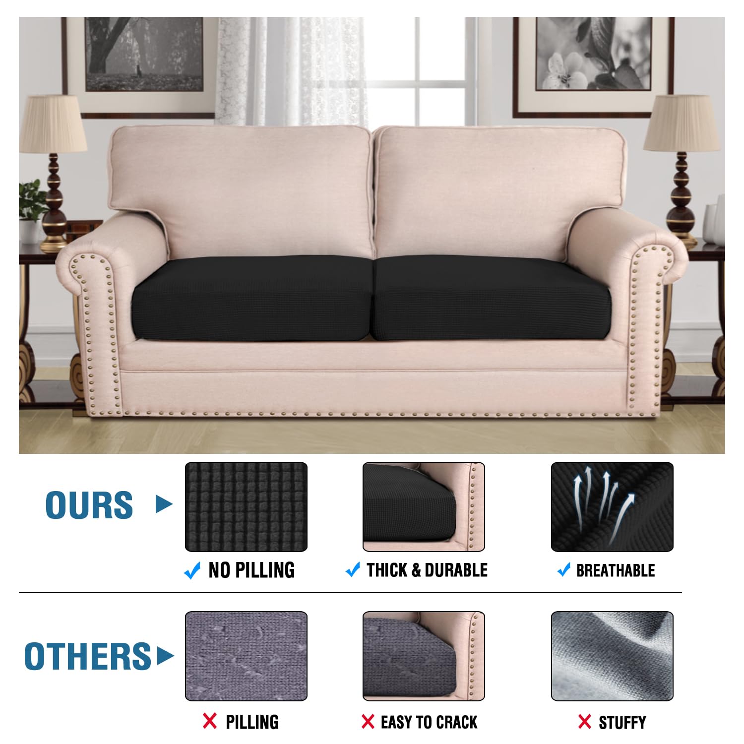 Super Stretch Individual Seat Cushion Covers Sofa Covers Couch Cushion Covers Slipcover Sets Thick Jacquard Textured Twill Fabric (1 Piece Sofa Cushion Cover)