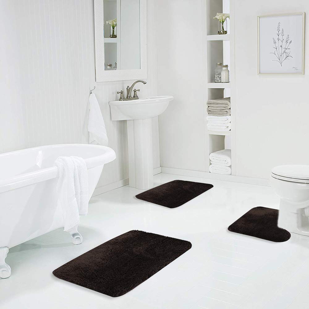 Shaggy 2 Piece Bath Rug Sets 20 x 24 Non Slip,Machine Wash/Dry Plush Absorbent Bath Mats for Bathroom