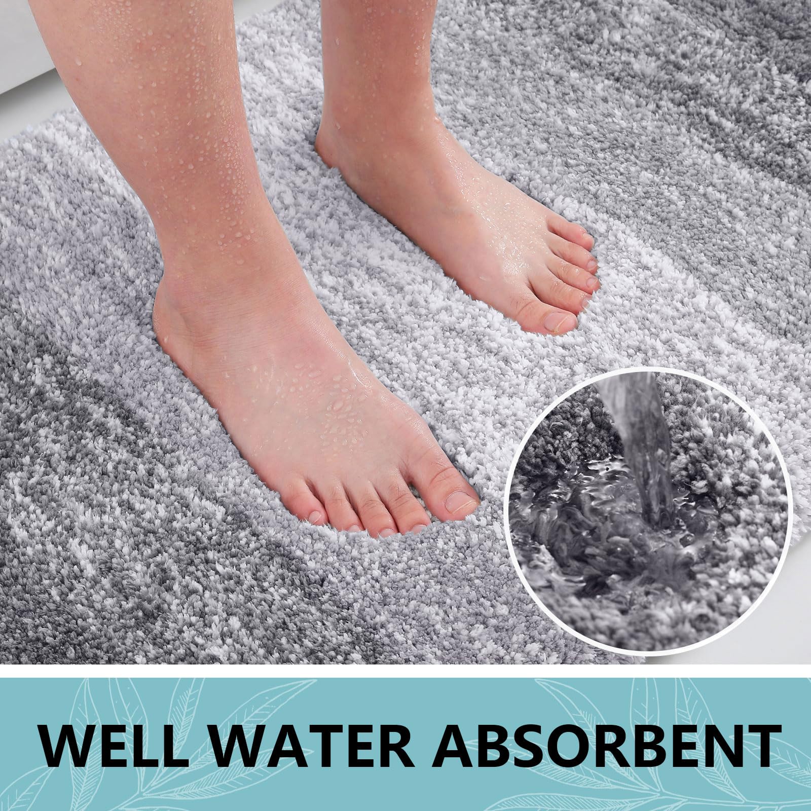 Bathroom Rugs Sets 2 Piece, Shaggy Soft and Absorbent Microfiber Bath Rugs and U-Shaped Contour Toilet Rug, Non-Slip, Machine Washable Dry Bath Mats for Bathroom