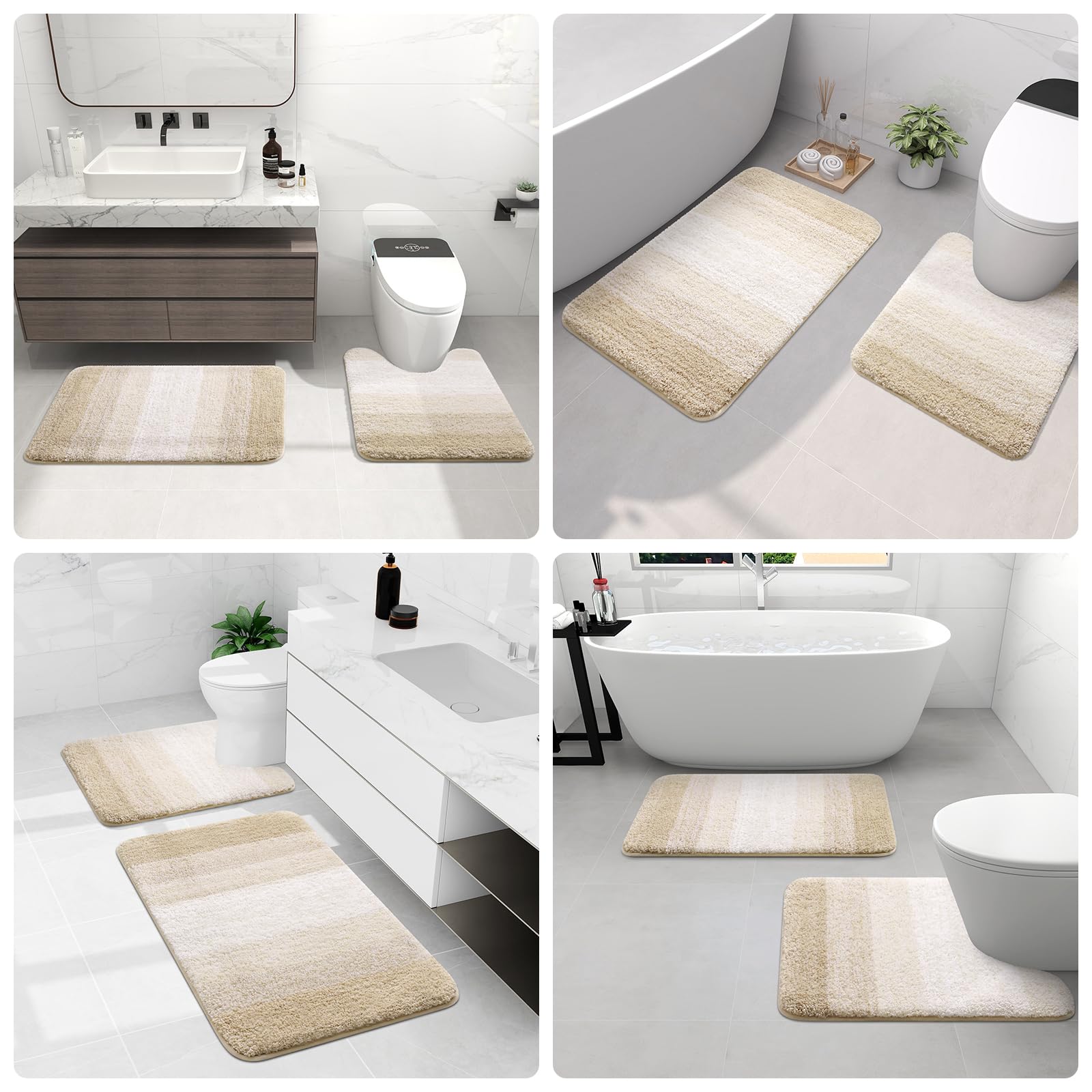 Bathroom Rugs Sets 2 Piece, Shaggy Soft and Absorbent Microfiber Bath Rugs and U-Shaped Contour Toilet Rug, Non-Slip, Machine Washable Dry Bath Mats for Bathroom