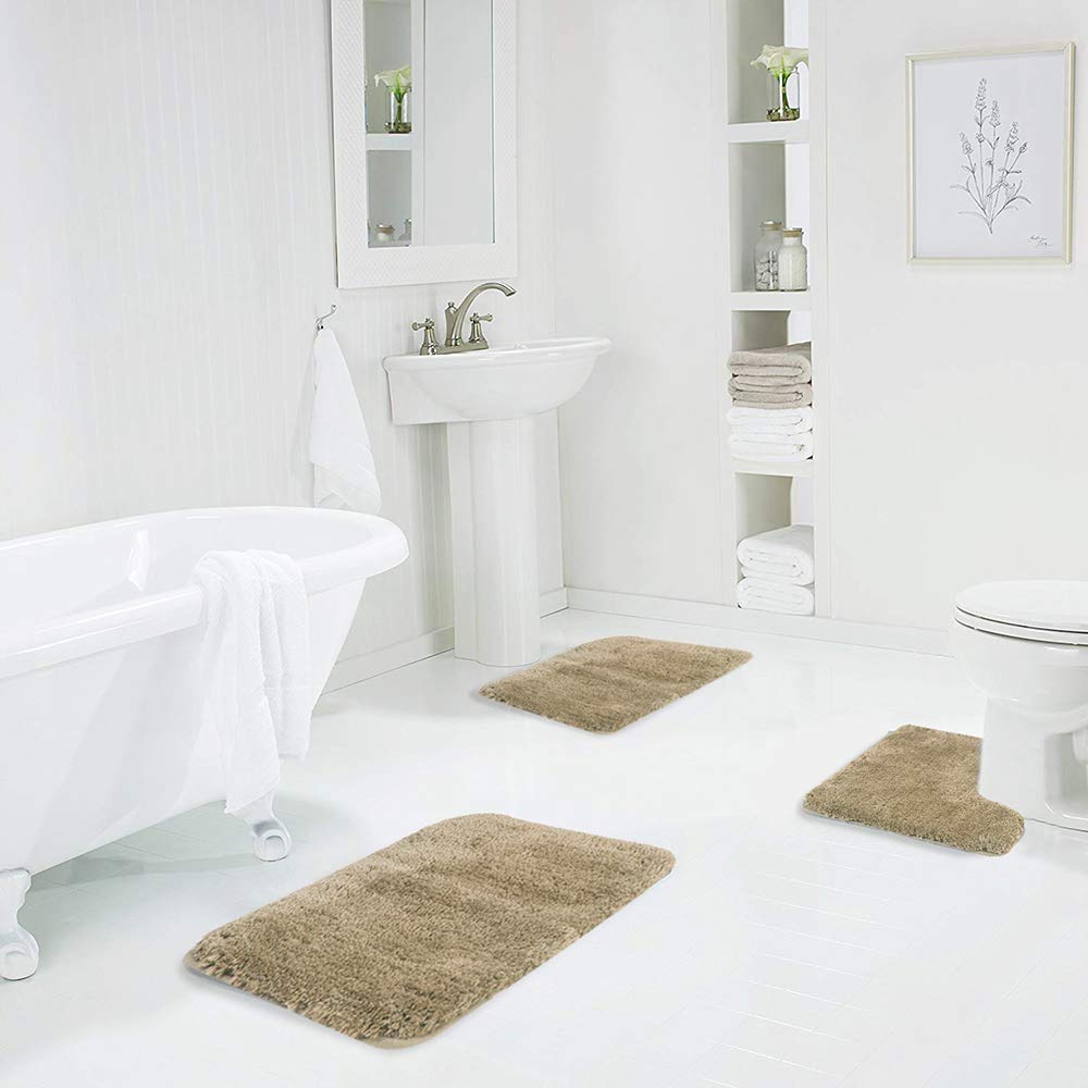 Shaggy 2 Piece Bath Rug Sets 20 x 24 Non Slip,Machine Wash/Dry Plush Absorbent Bath Mats for Bathroom