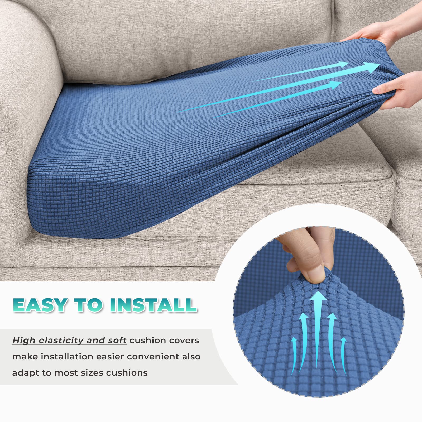 改KSK Stretch Couch Cushion Covers Sofa Seat Cushion Slipcovers Furniture Protectors with Elastic Bottom for Kids and Pets, Jacquard Checked Fabric (3 Piece Sofa Cushion Cover,Dark Grey)