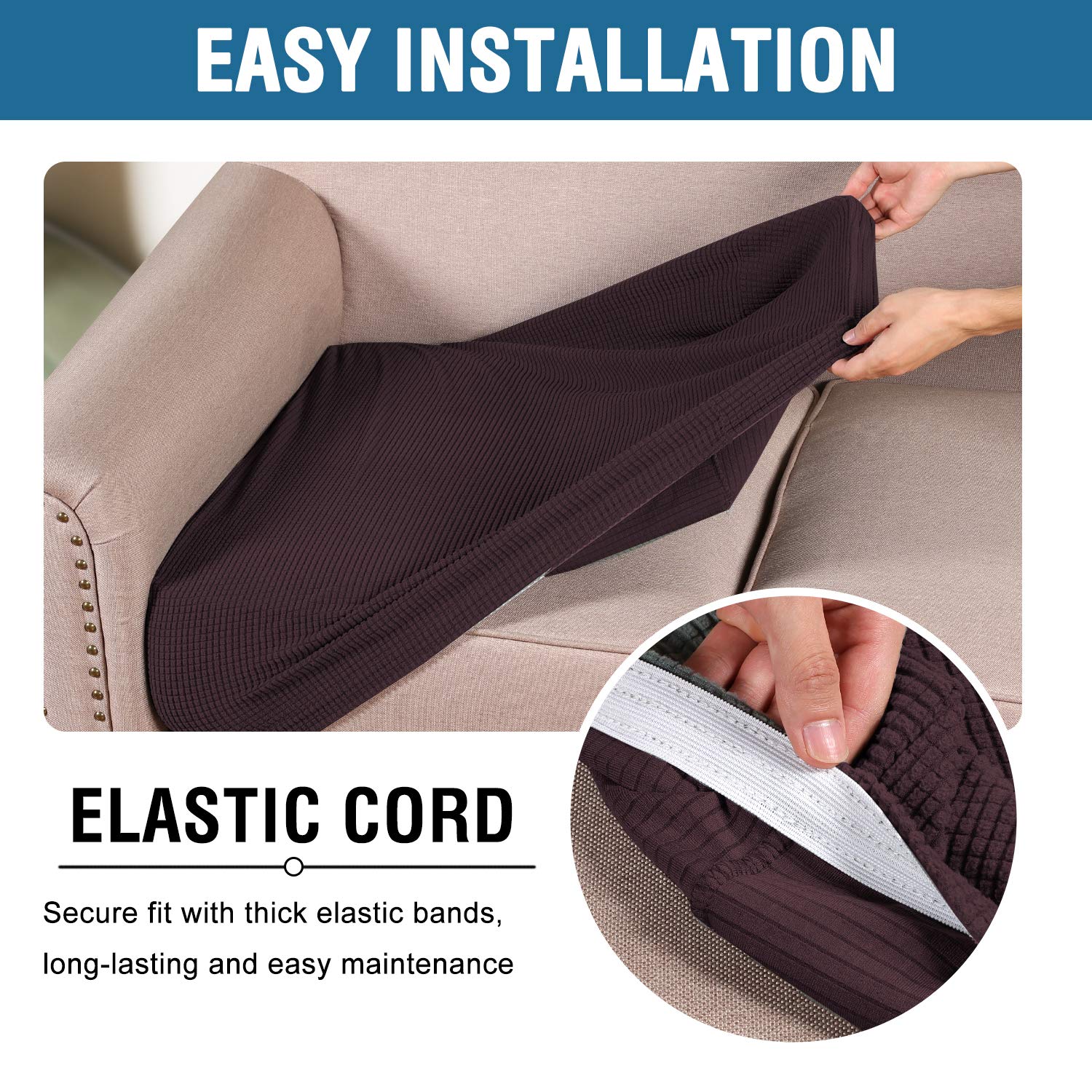 Super Stretch Individual Seat Cushion Covers Sofa Covers Couch Cushion Covers Slipcover Sets Thick Jacquard Textured Twill Fabric (1 Piece Sofa Cushion Cover)